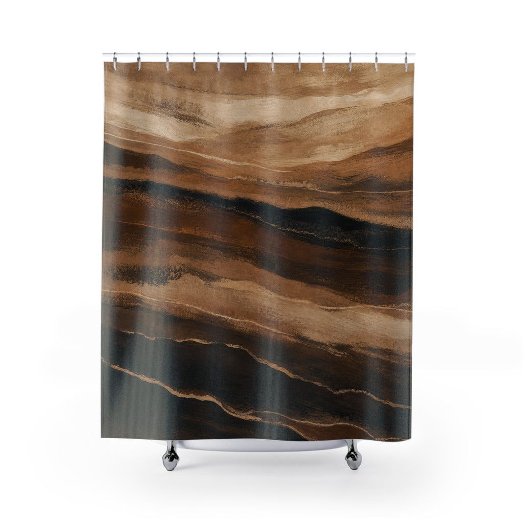 Landscape Shower Curtain, Brown Beige Abstract Bath Decor, Earth Tone Horizon Pattern, Earth Tone Warm Neutral Guest Bathroom Decor Style