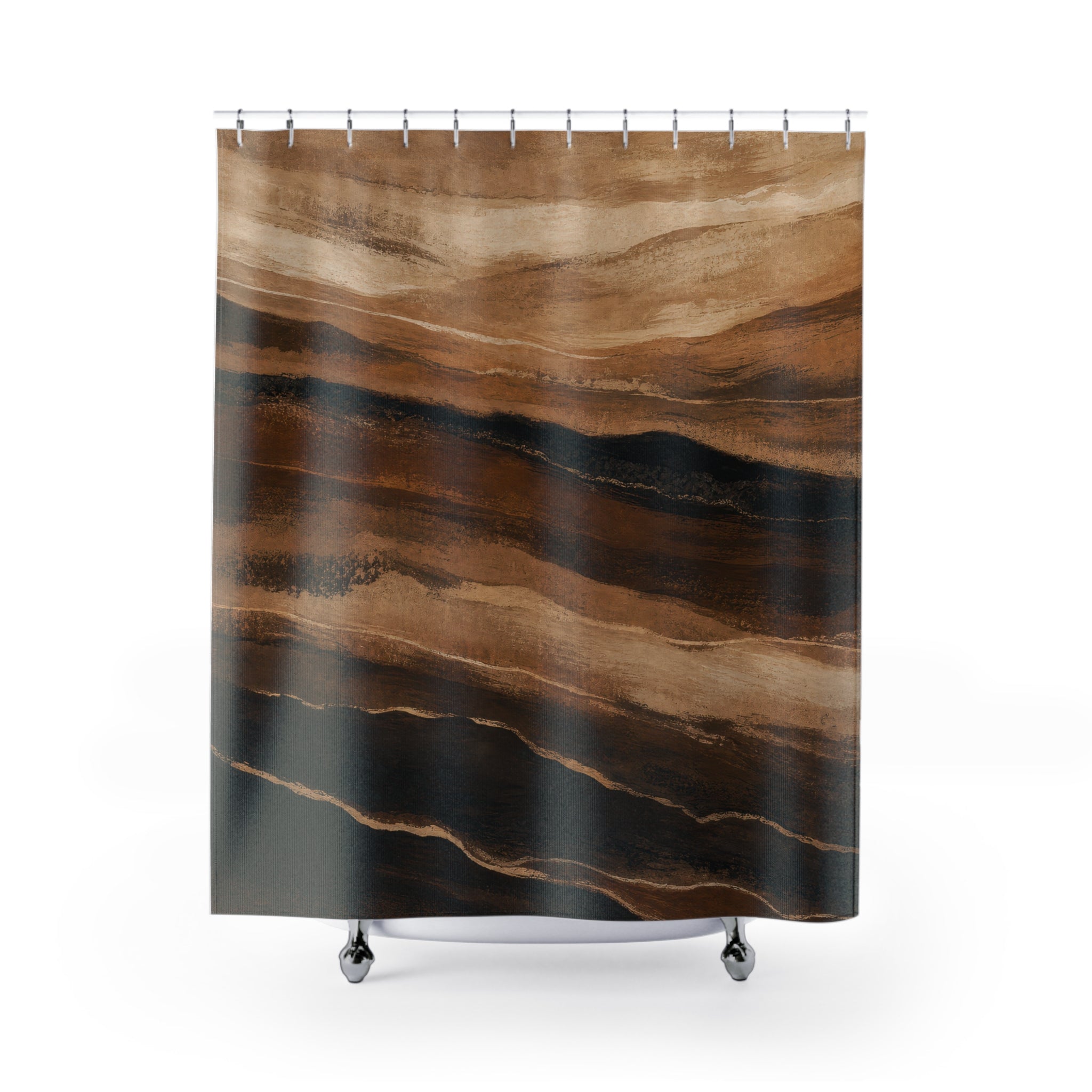 Landscape Shower Curtain, Brown Beige Abstract Bath Decor, Earth Tone Horizon Pattern, Earth Tone Warm Neutral Guest Bathroom Decor Style