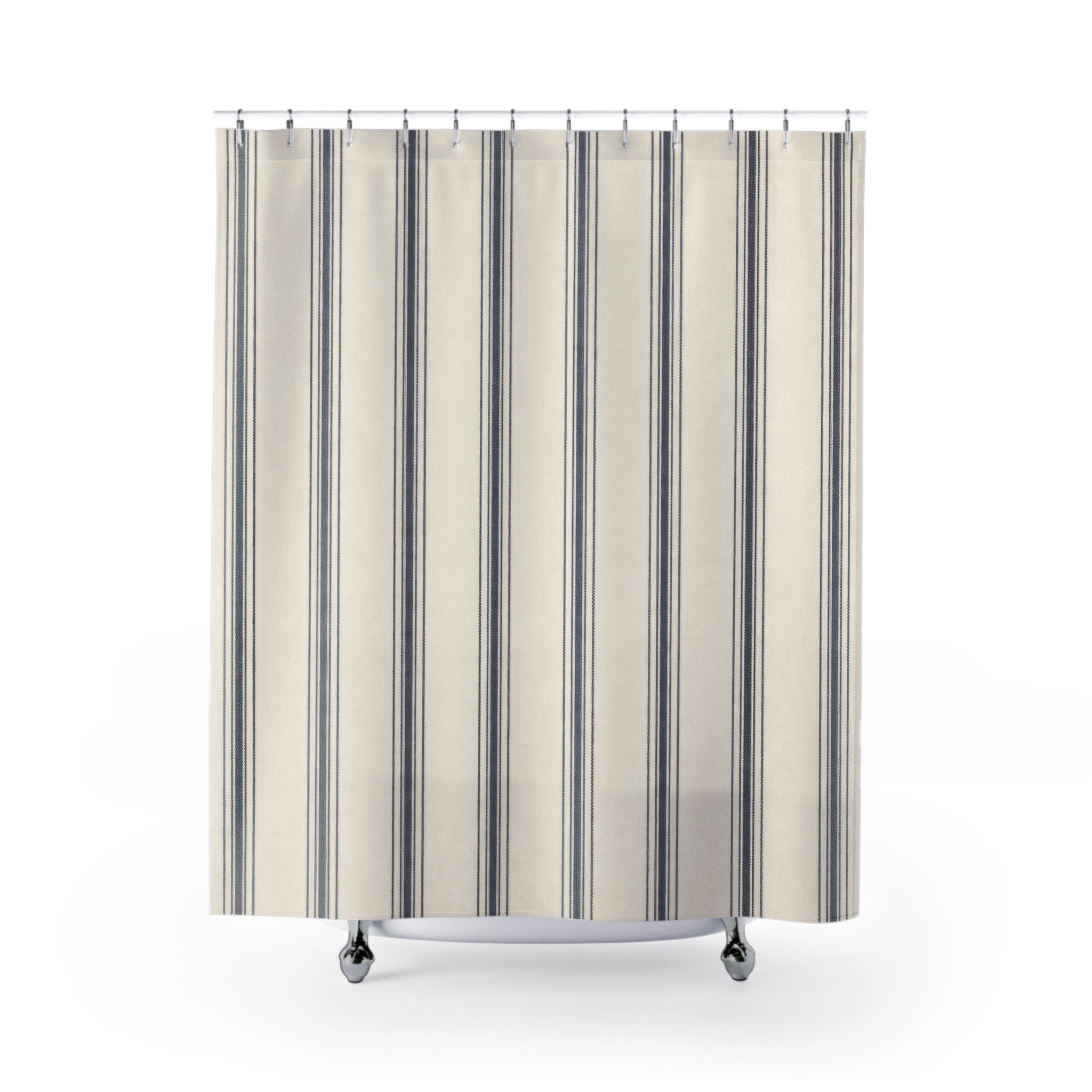 Navy and Ivory Ticking Stripe Shower Curtain