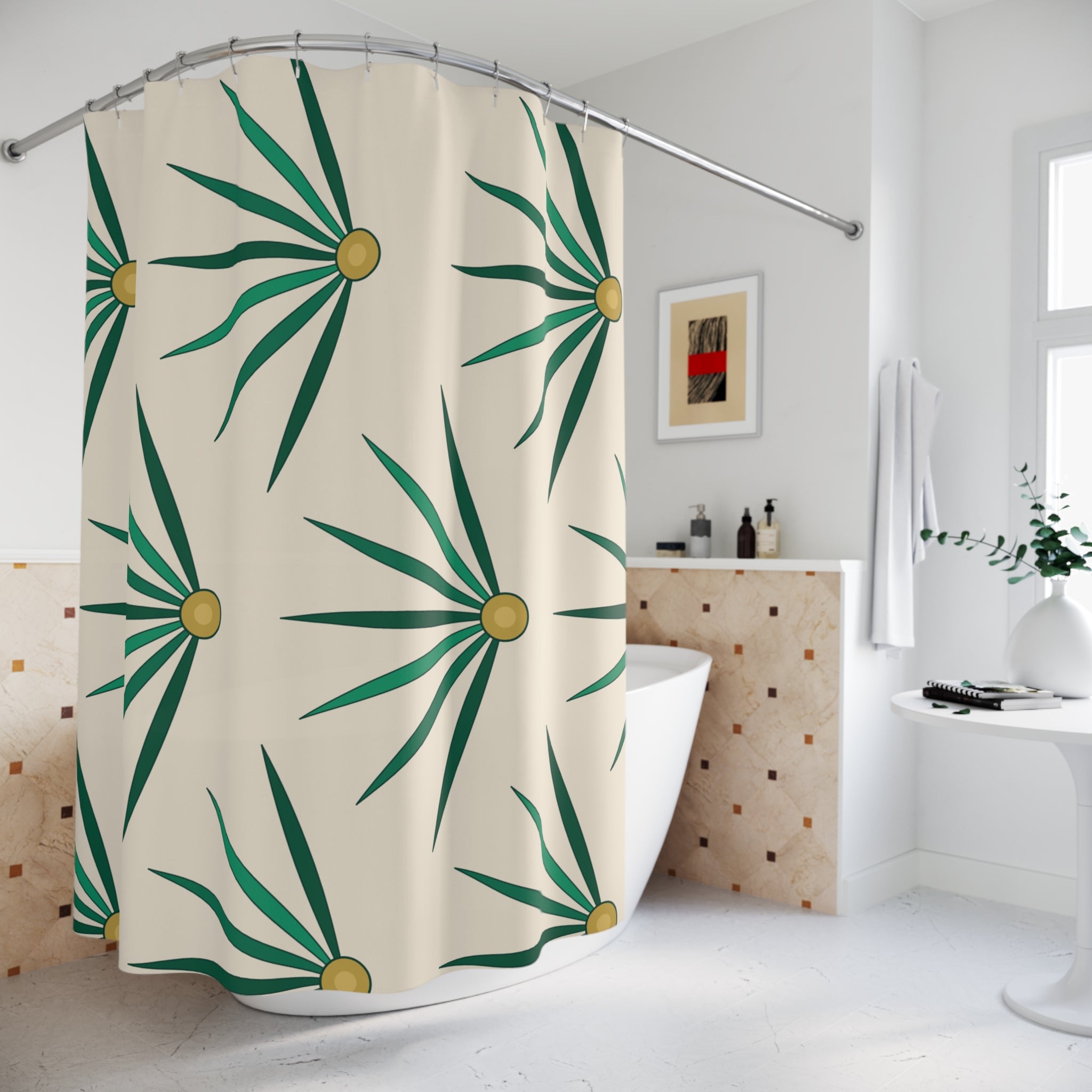 Emerald Green Shower Curtain: Art Deco Fan