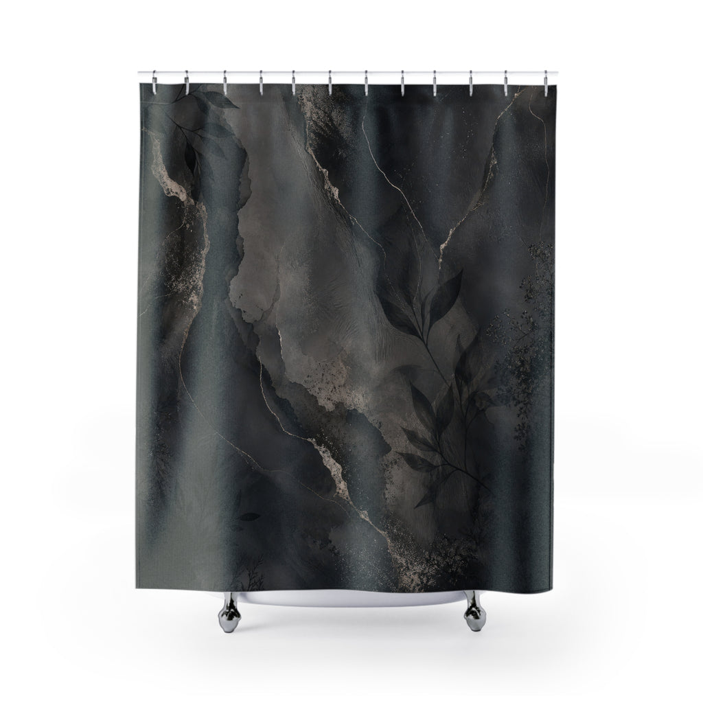 Dark Grey Shower Curtain: Abstract Charcoal Stone Pattern