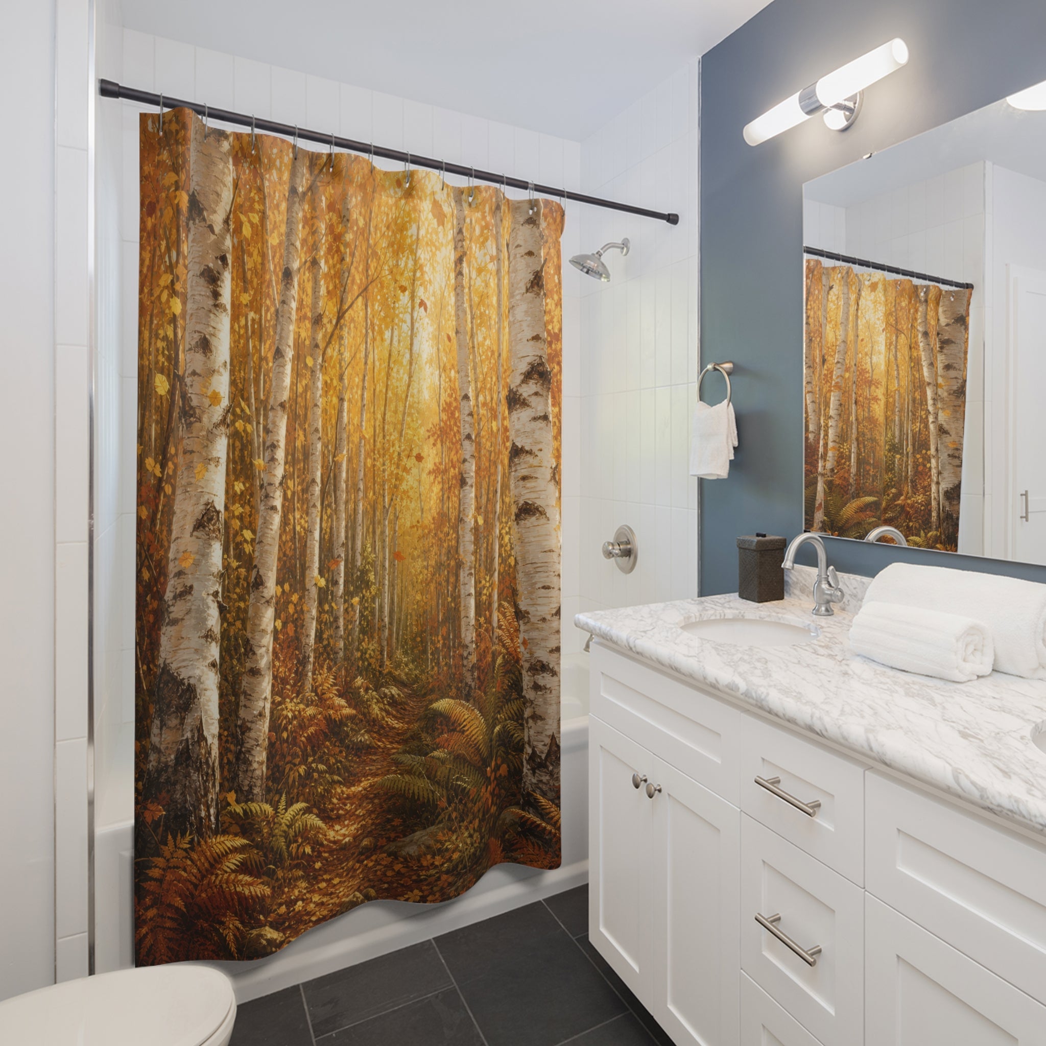Golden Birch Autumn Grove Shower Curtain