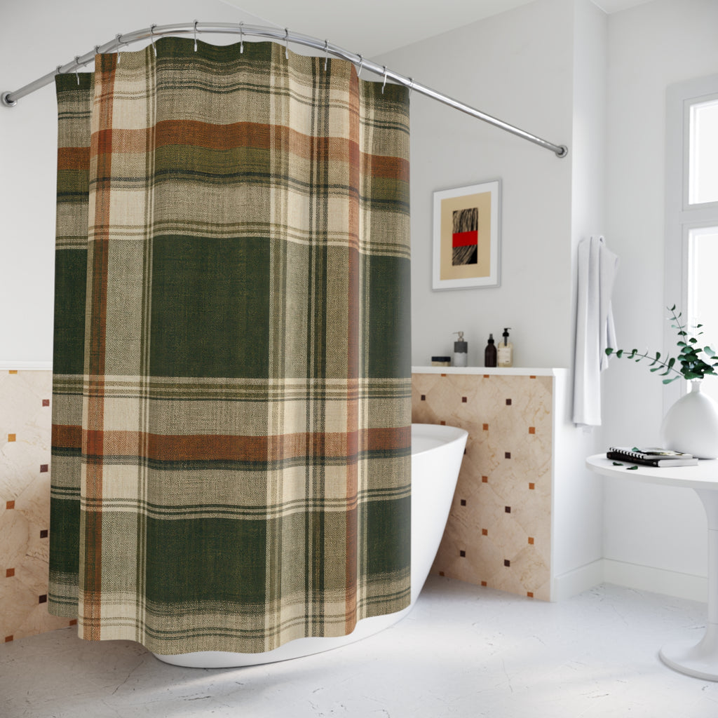 Farmhouse Green Plaid Shower Curtain