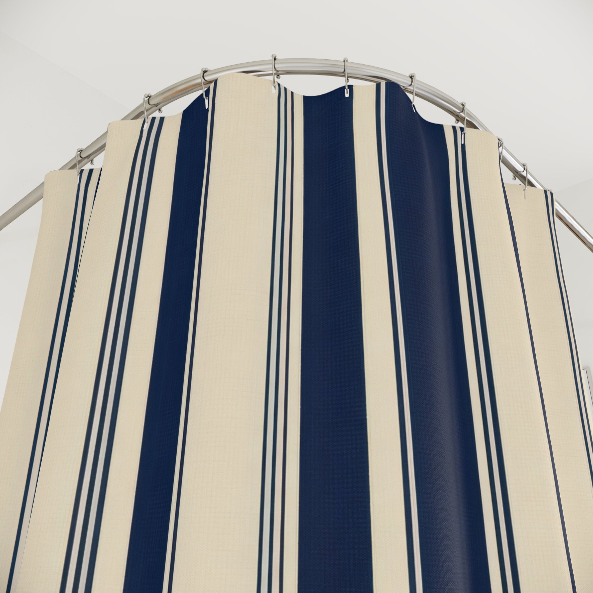 Navy Blue Cream Tan Stripe Shower Curtain