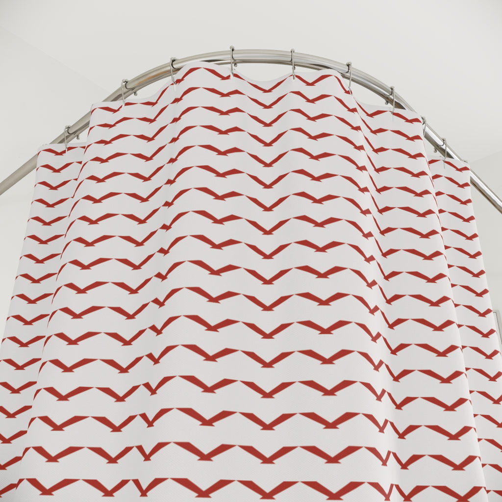 Red & White Chevron Shower Curtain – Bold V-Stripe