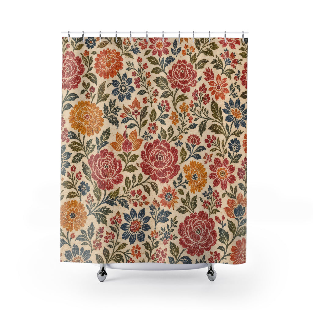 Folk Flower Boho Floral Shower Curtain
