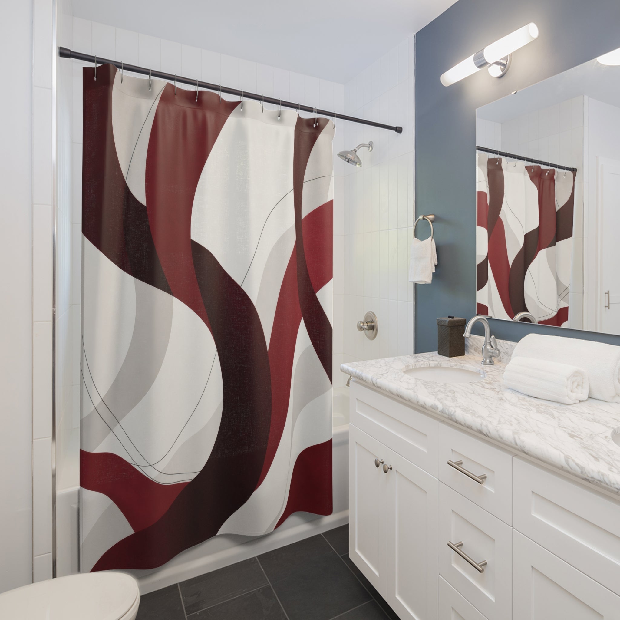 Modern Abstract Ribbon Red Shower Curtain