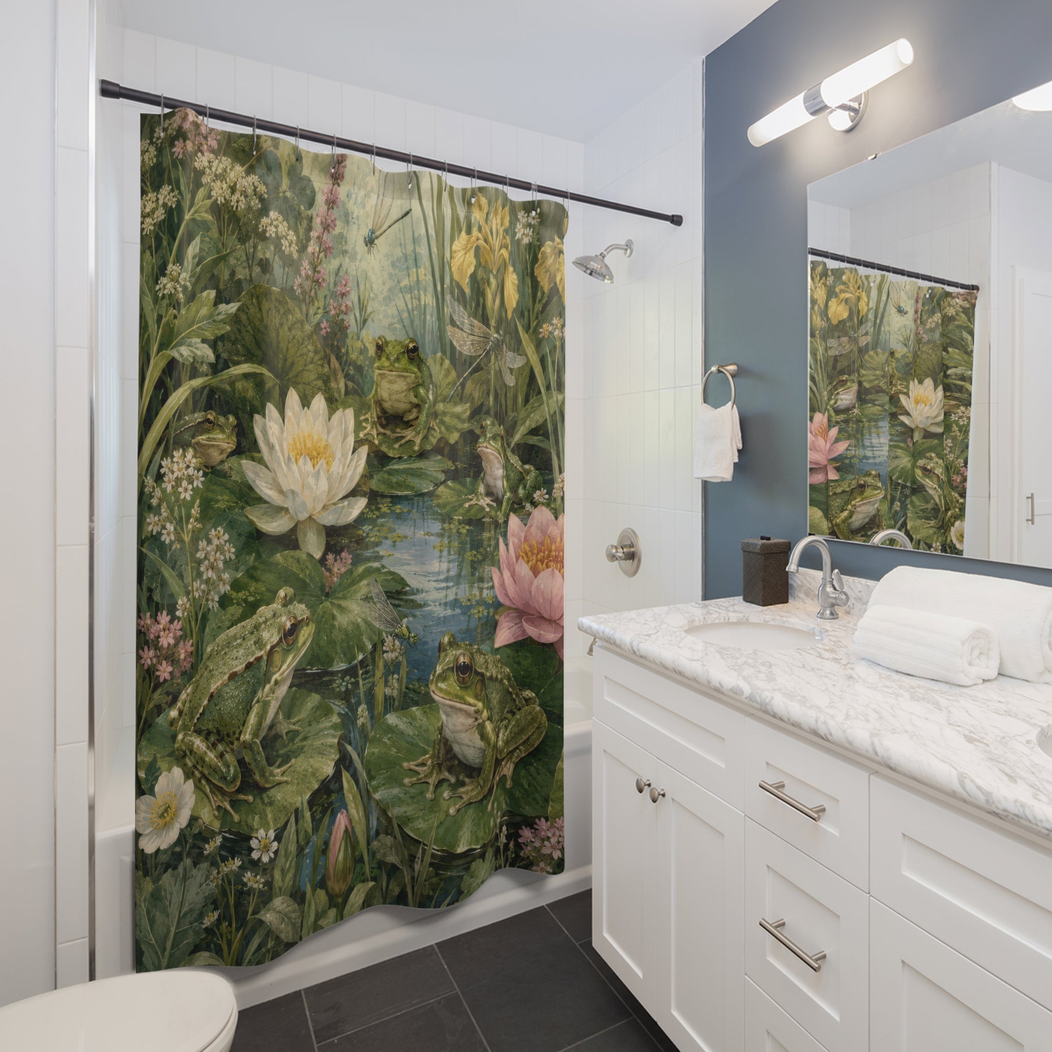 Frog Botanical Pond Shower Curtain