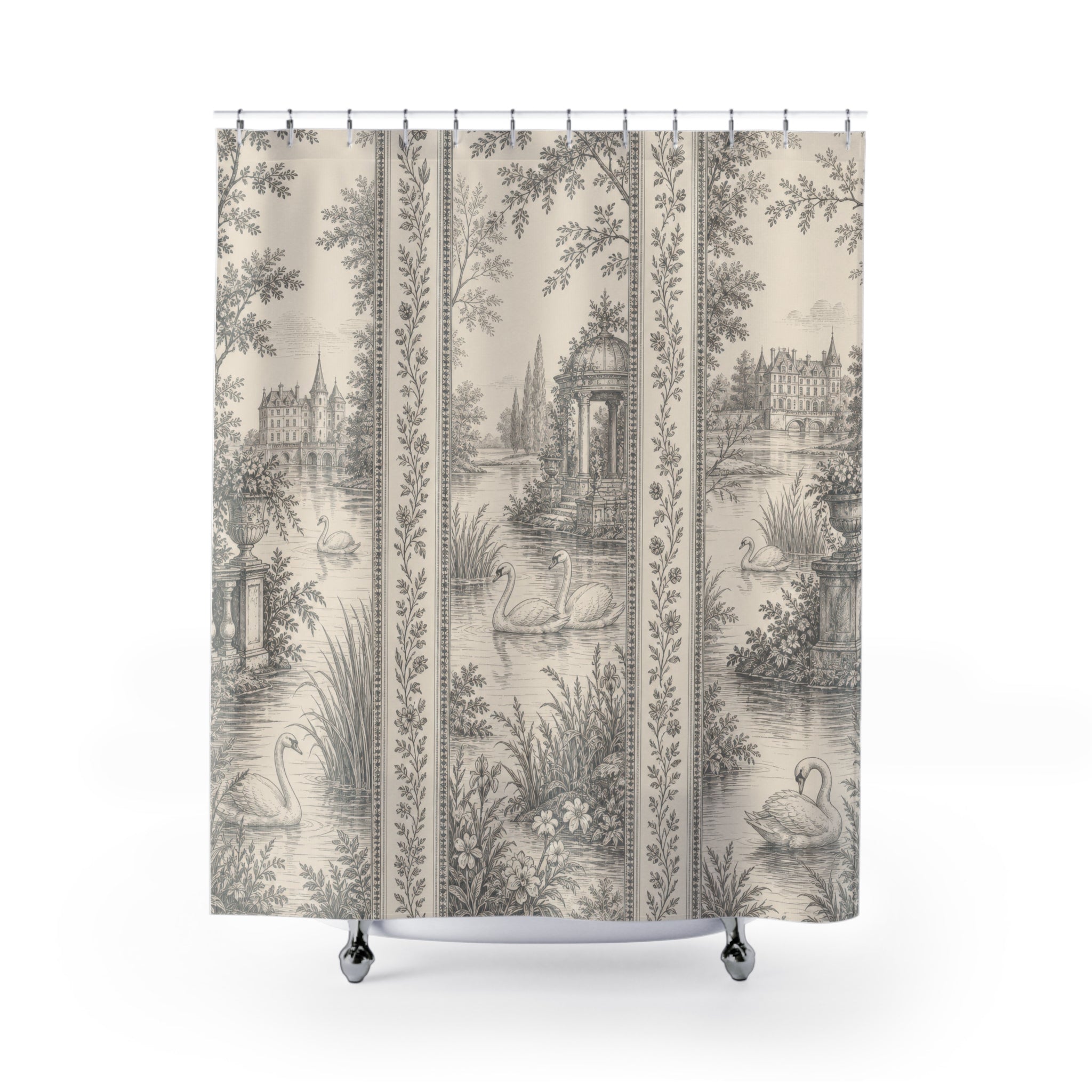 Greige Swan Panel Toile Shower Curtain