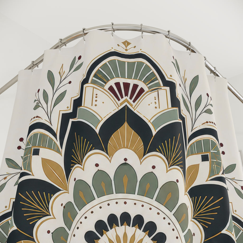 Black Green Gold Medallion Shower Curtain