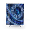 Snowflakes in blue and violet aurora light shower curtain with full front view
