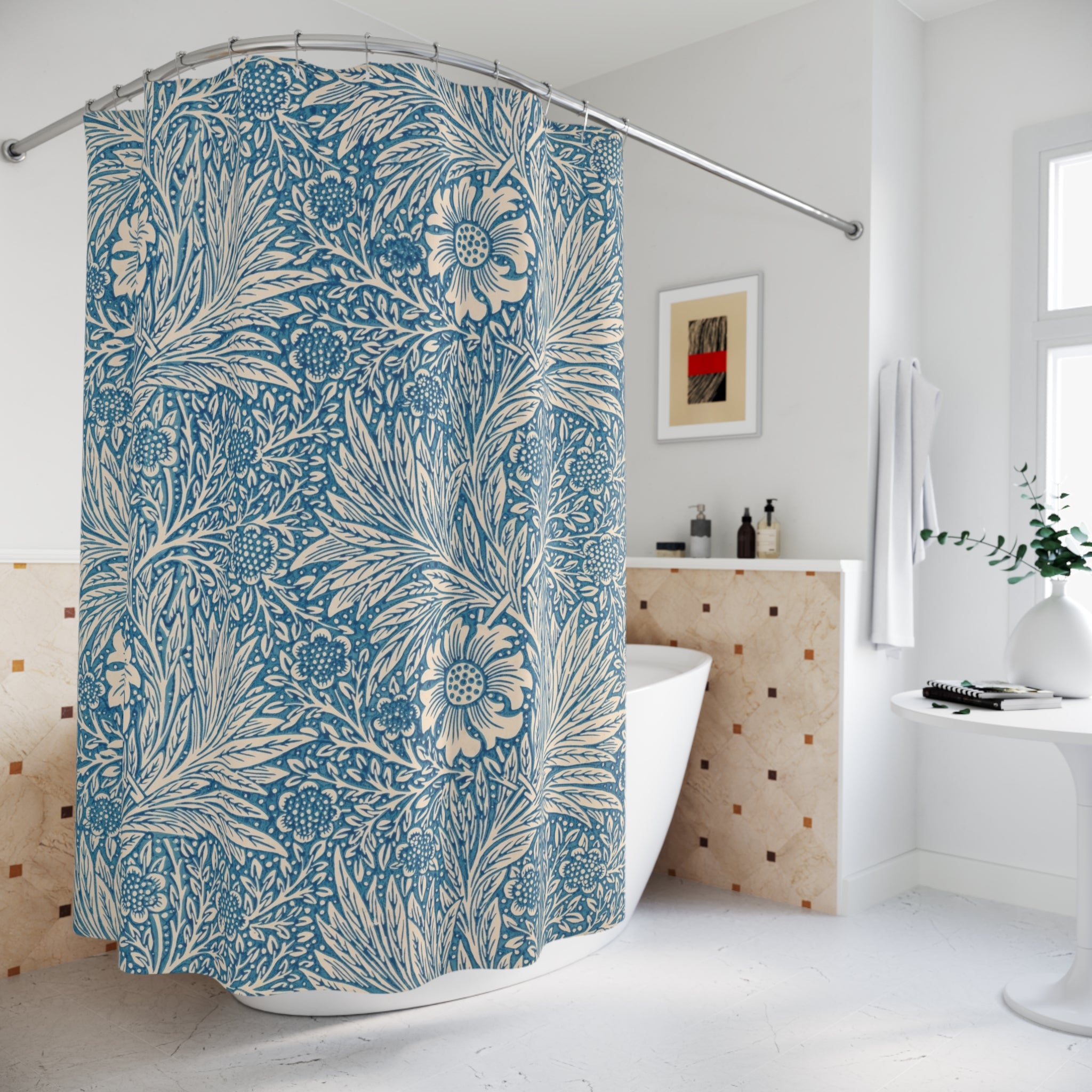 William Morris Marigold Shower Curtain – Blue