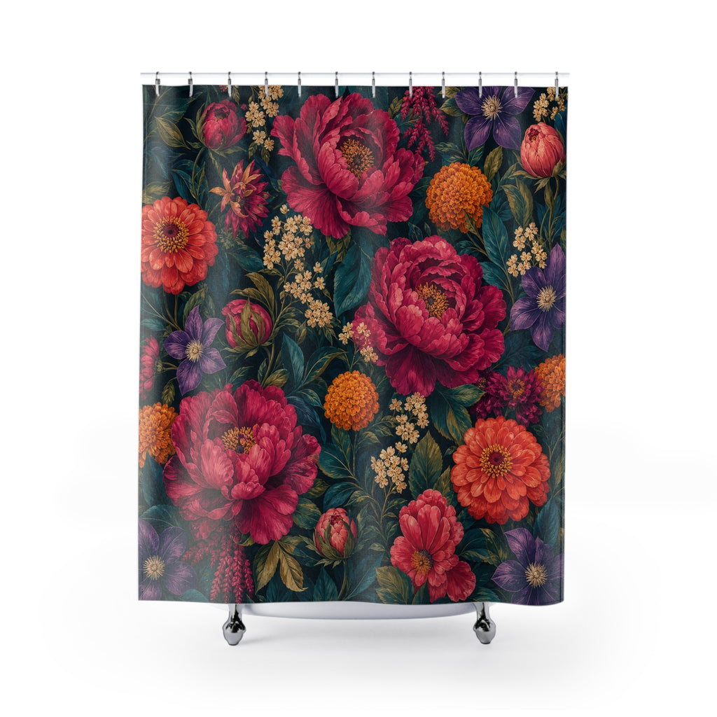 Bright Navy Magenta Floral Shower Curtain