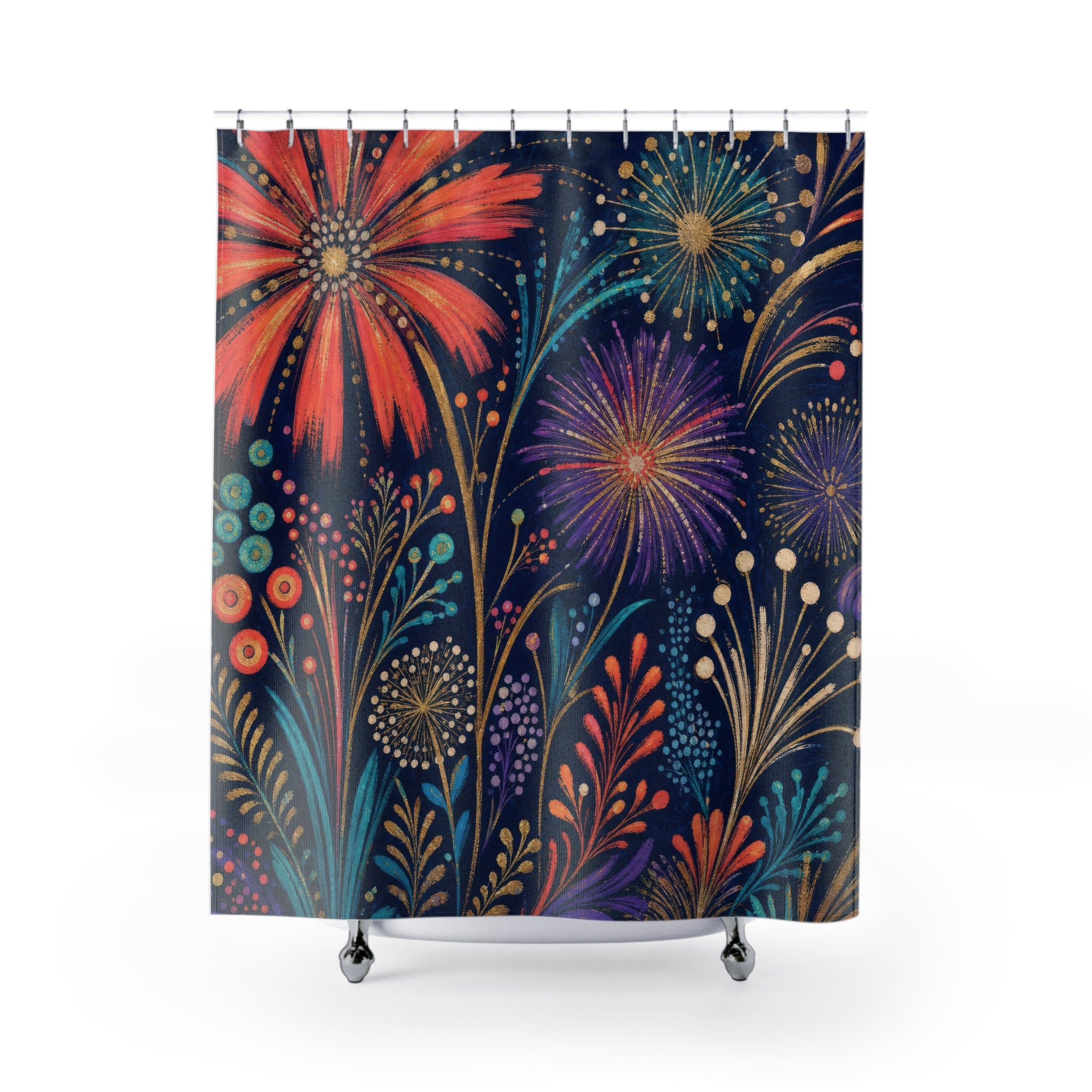 Colorful Midnight Firework Garden Shower Curtain