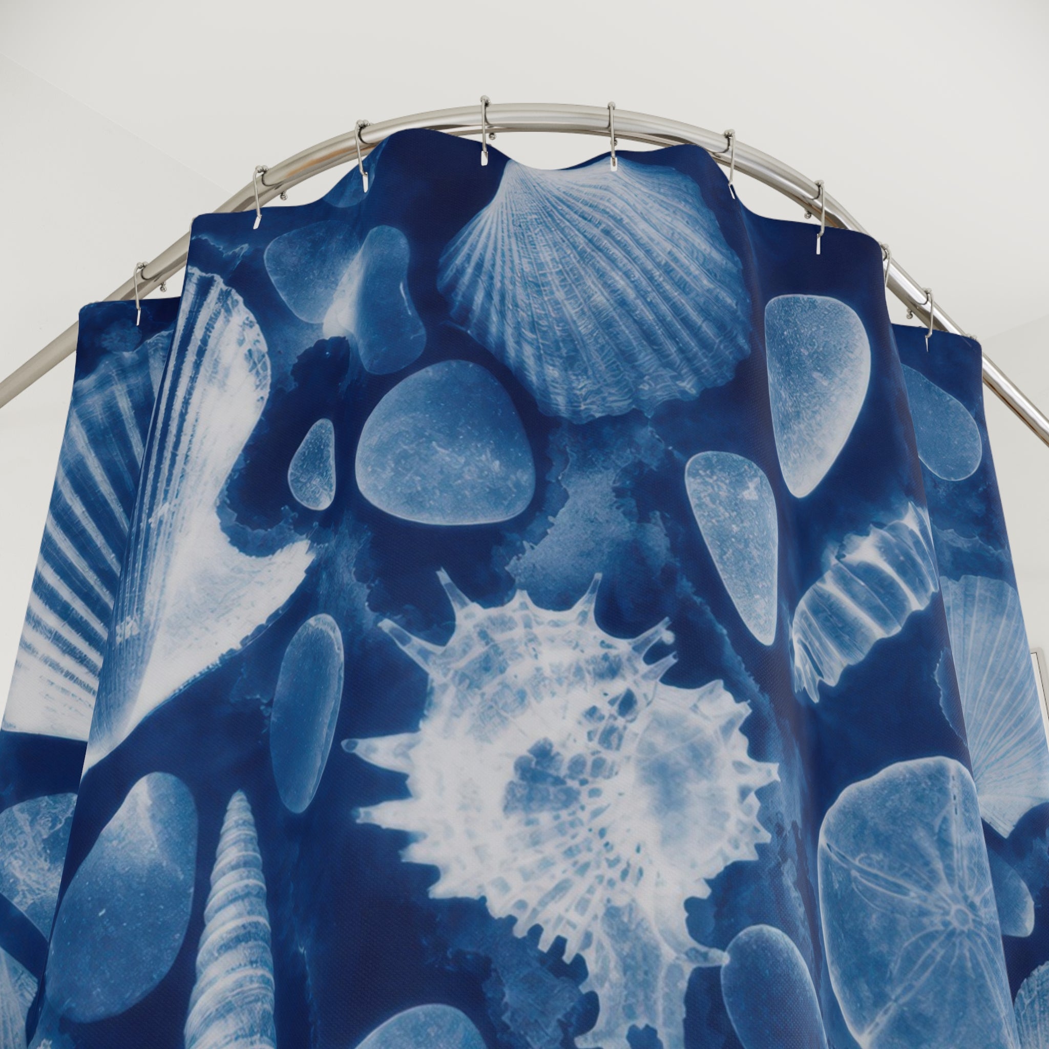 Indigo Cyanotype Shell Shower Curtain