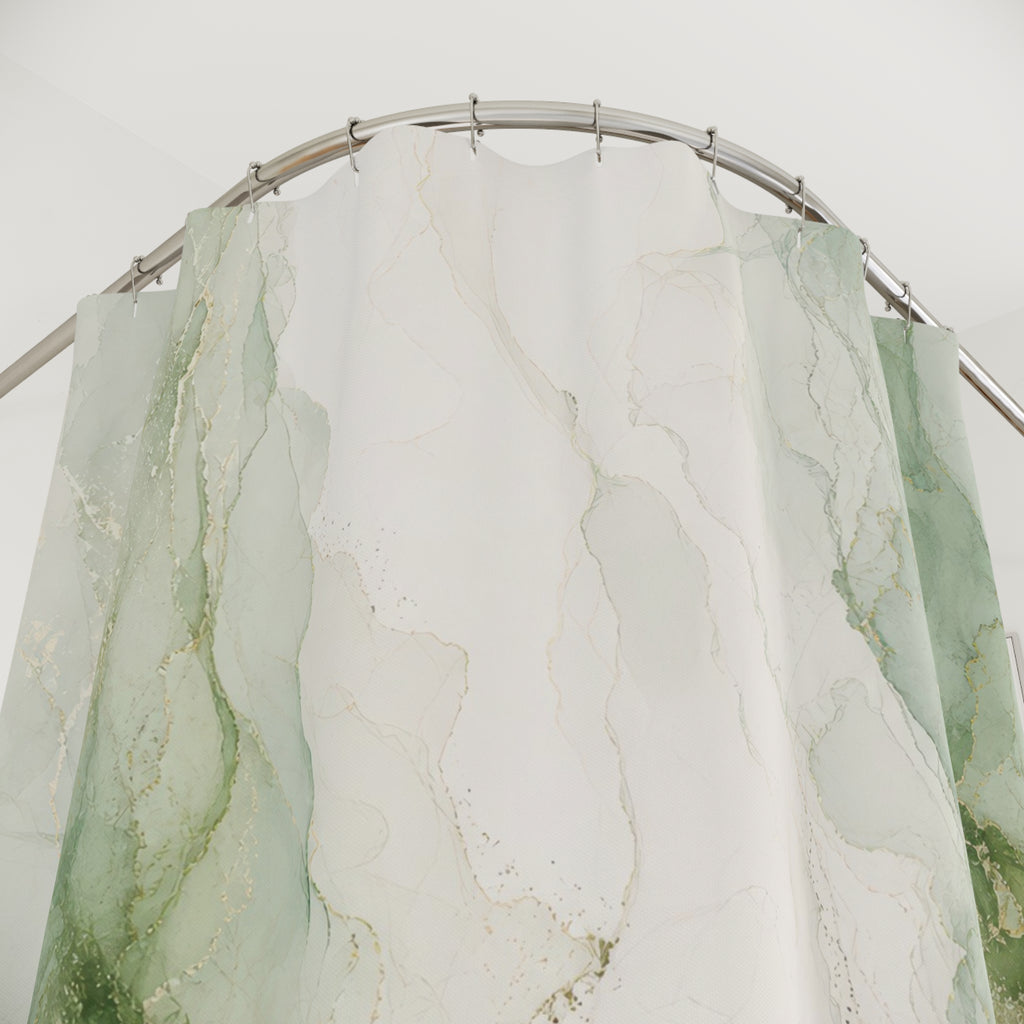 Watercolor Marble Green White Shower Curtain