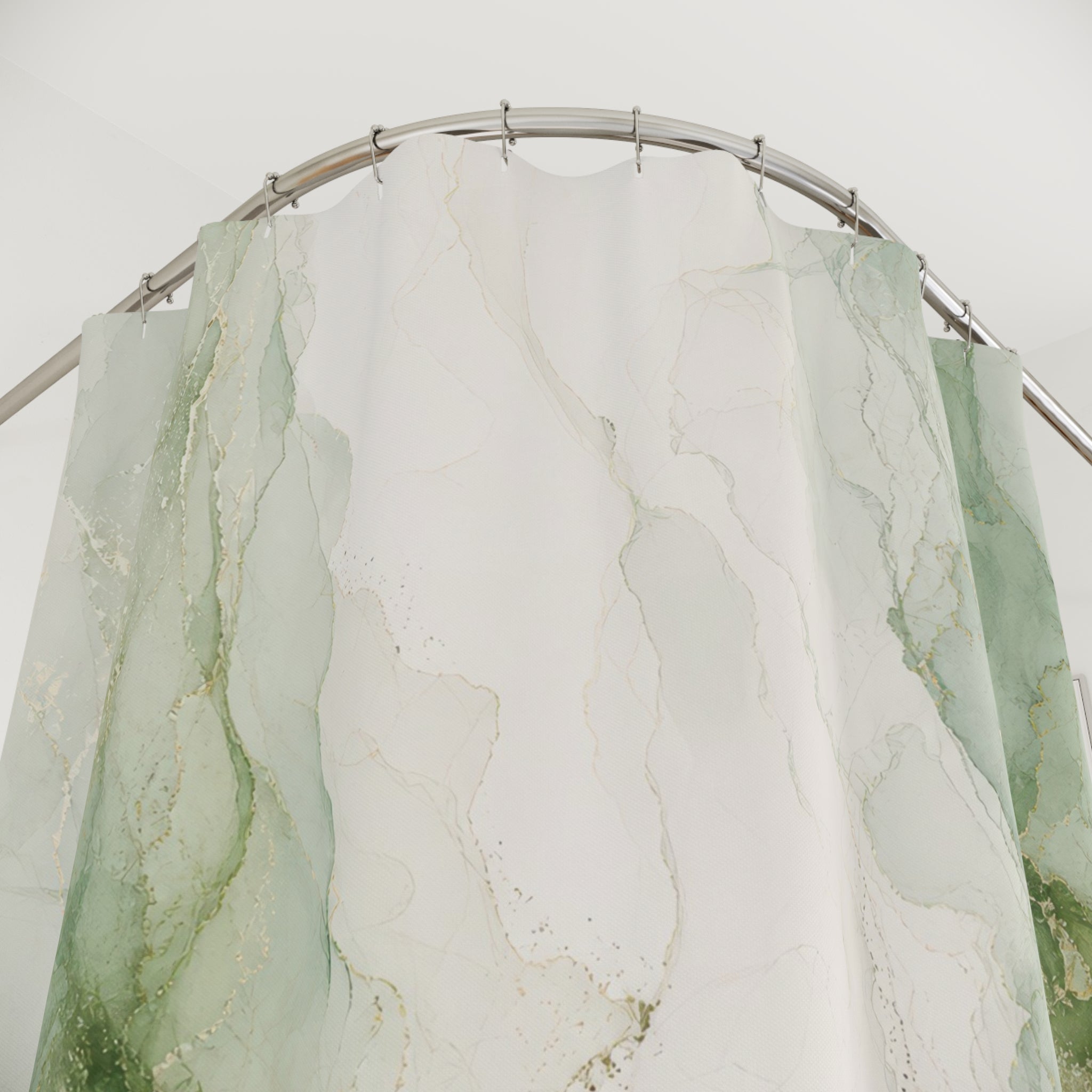 Watercolor Marble Green White Shower Curtain