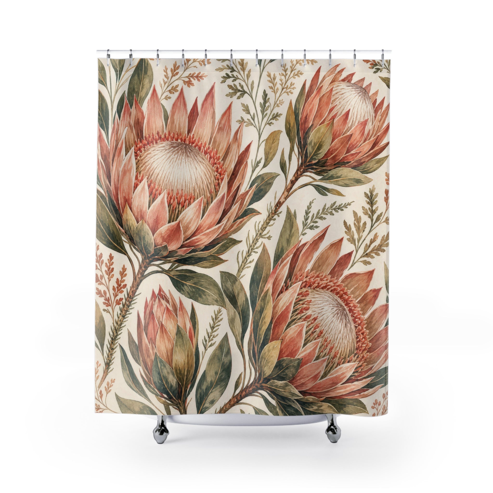 Pink Protea Botanical Floral Shower Curtain