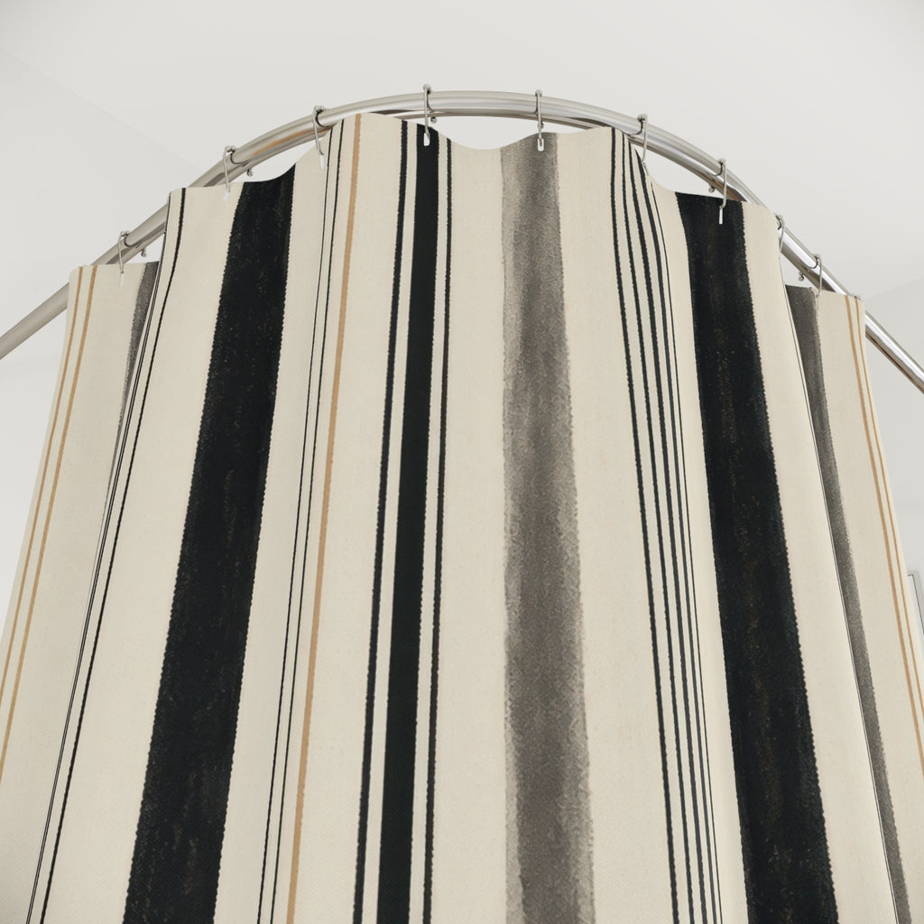 Beige Ivory Narrow Vertical Stripe Shower Curtain