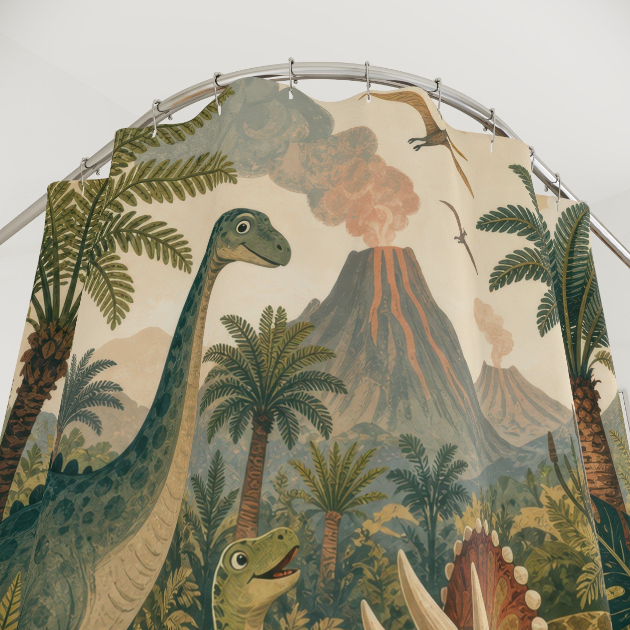 Prehistoric Dinosaur Garden Kids Shower Curtain