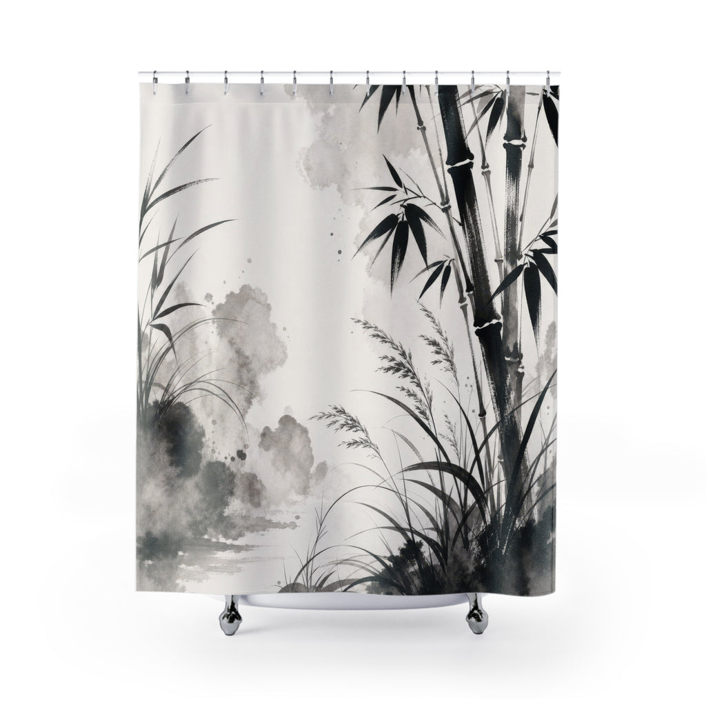 Black White Ink Landscape Shower Curtain