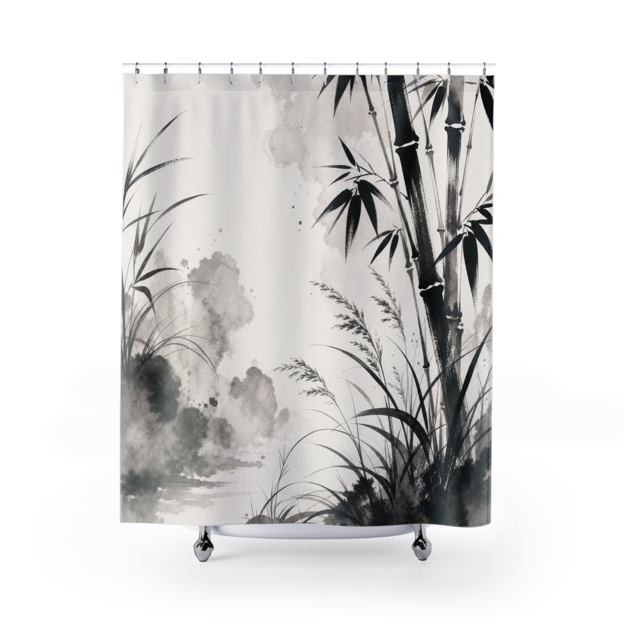 Black White Ink Landscape Shower Curtain
