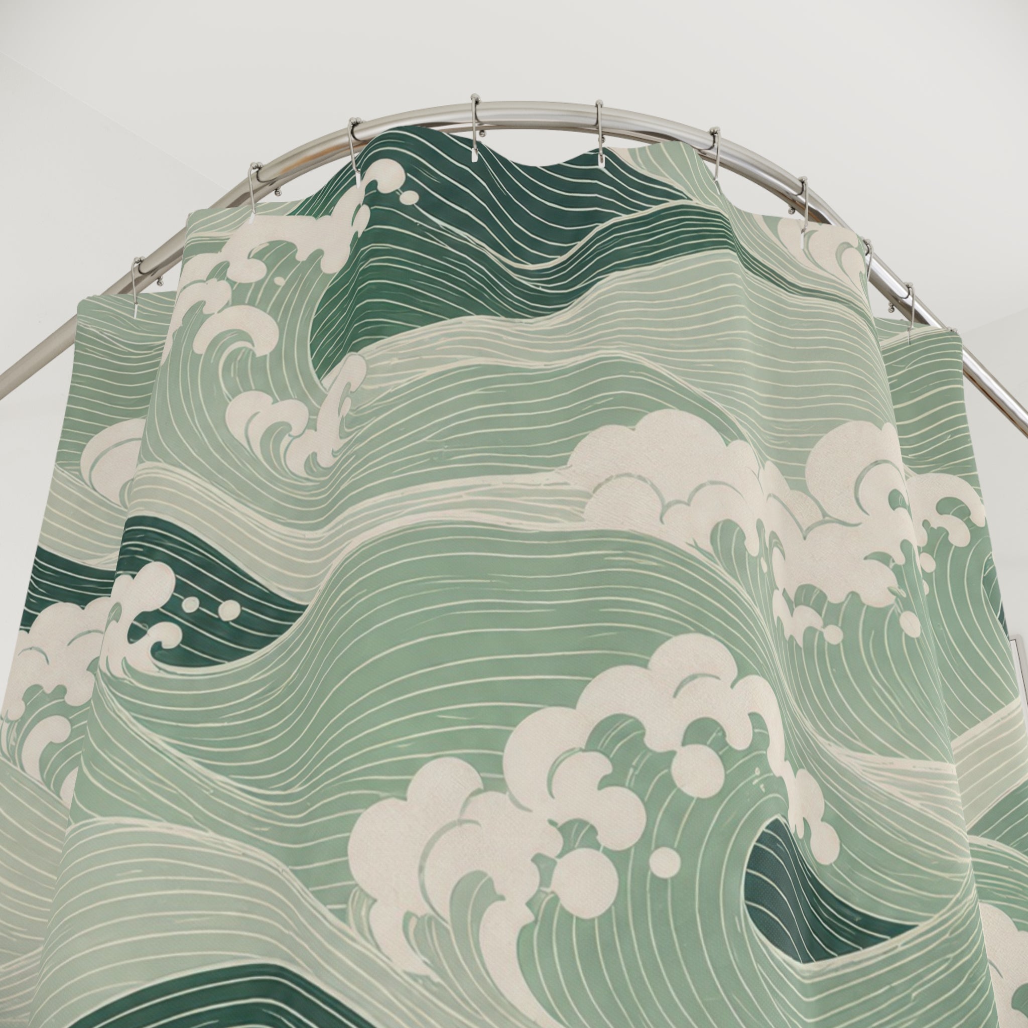 Green Japanese Wave Shower Curtain