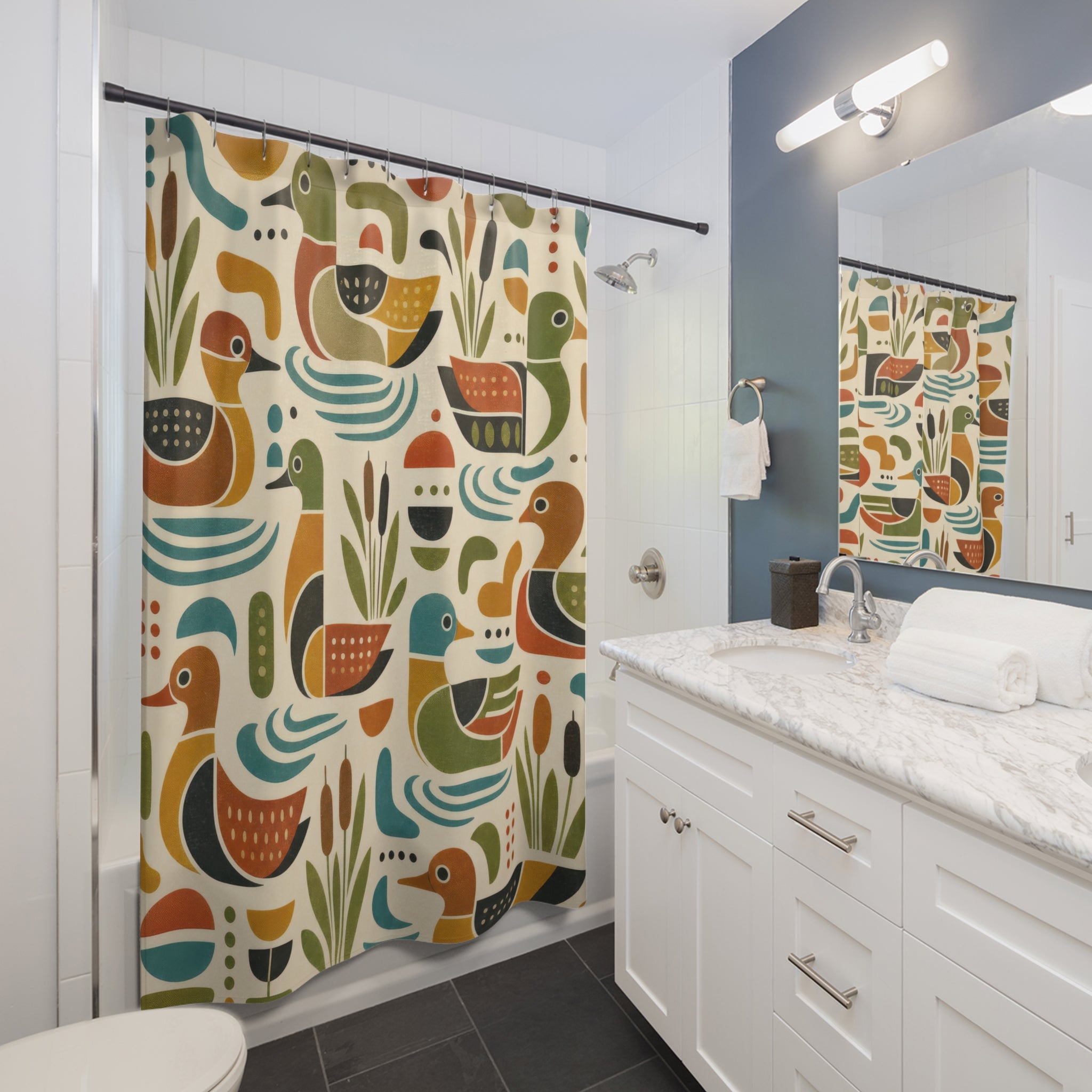 Retro Geometric Duck Shower Curtain