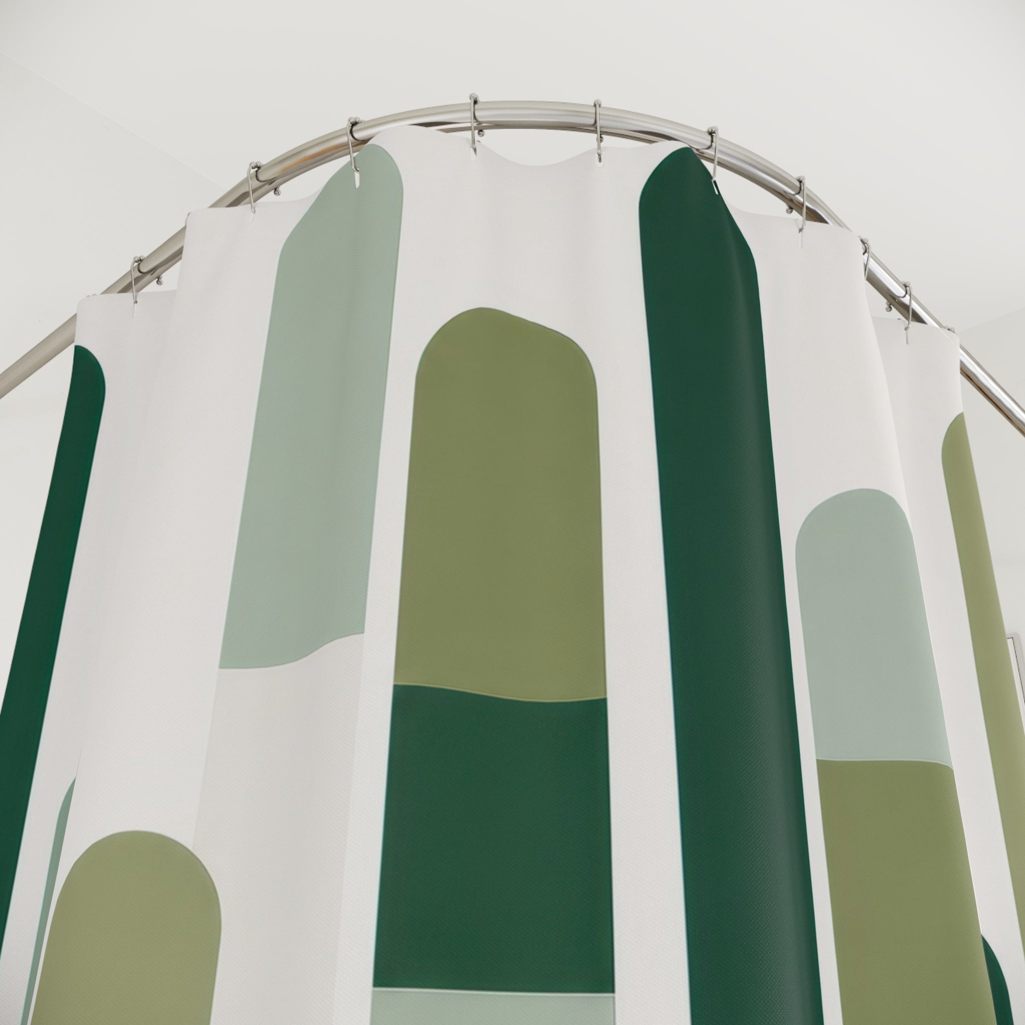 Modern Shower Curtain, Green Geometric Bath Decor, Rounded Bar Pattern, Sage Guest Bathroom Decor, Vertical Abstract Green Style Decor