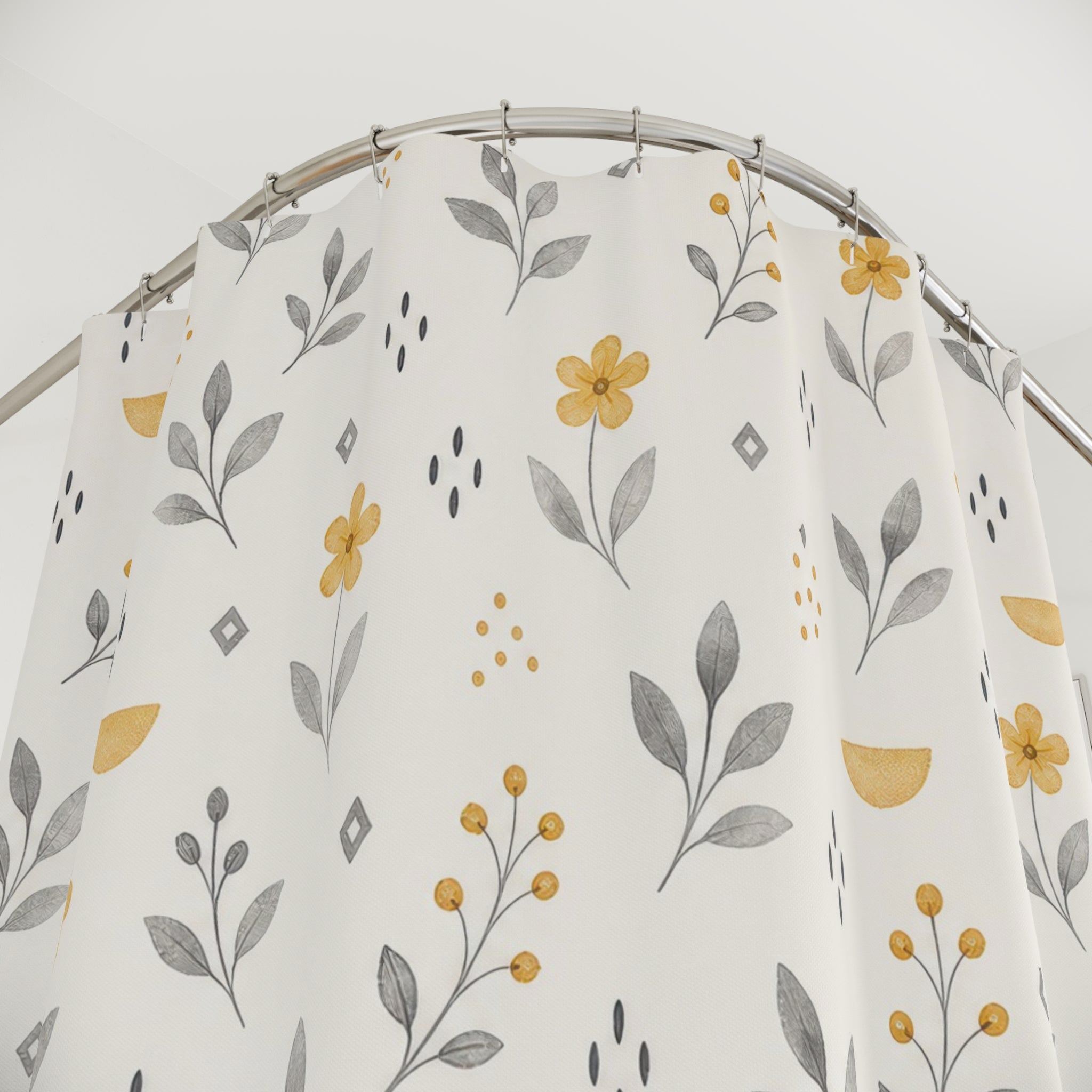 Gray Floral Yellow Shower Curtain