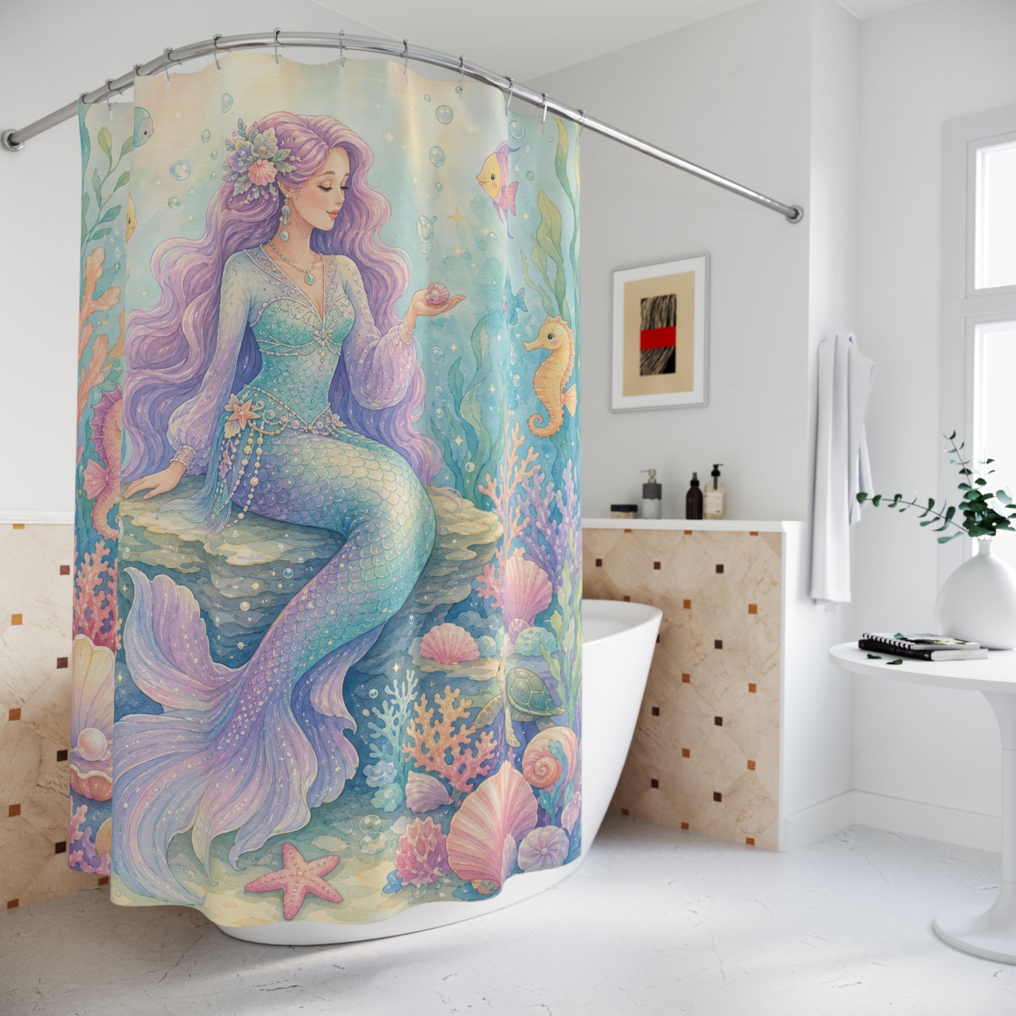 Pastel Shell Garden Shower Curtain