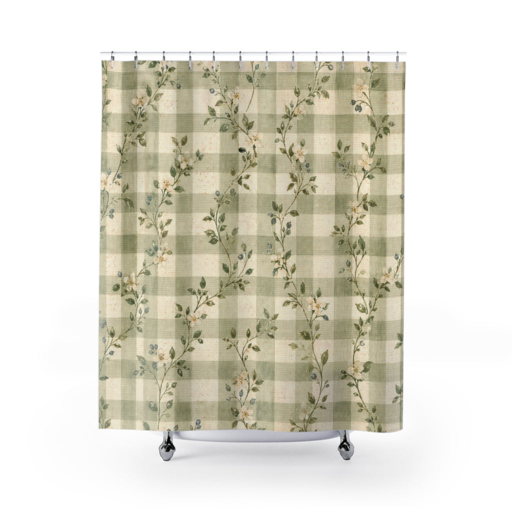 Sage Green Gingham Country Shower Curtain