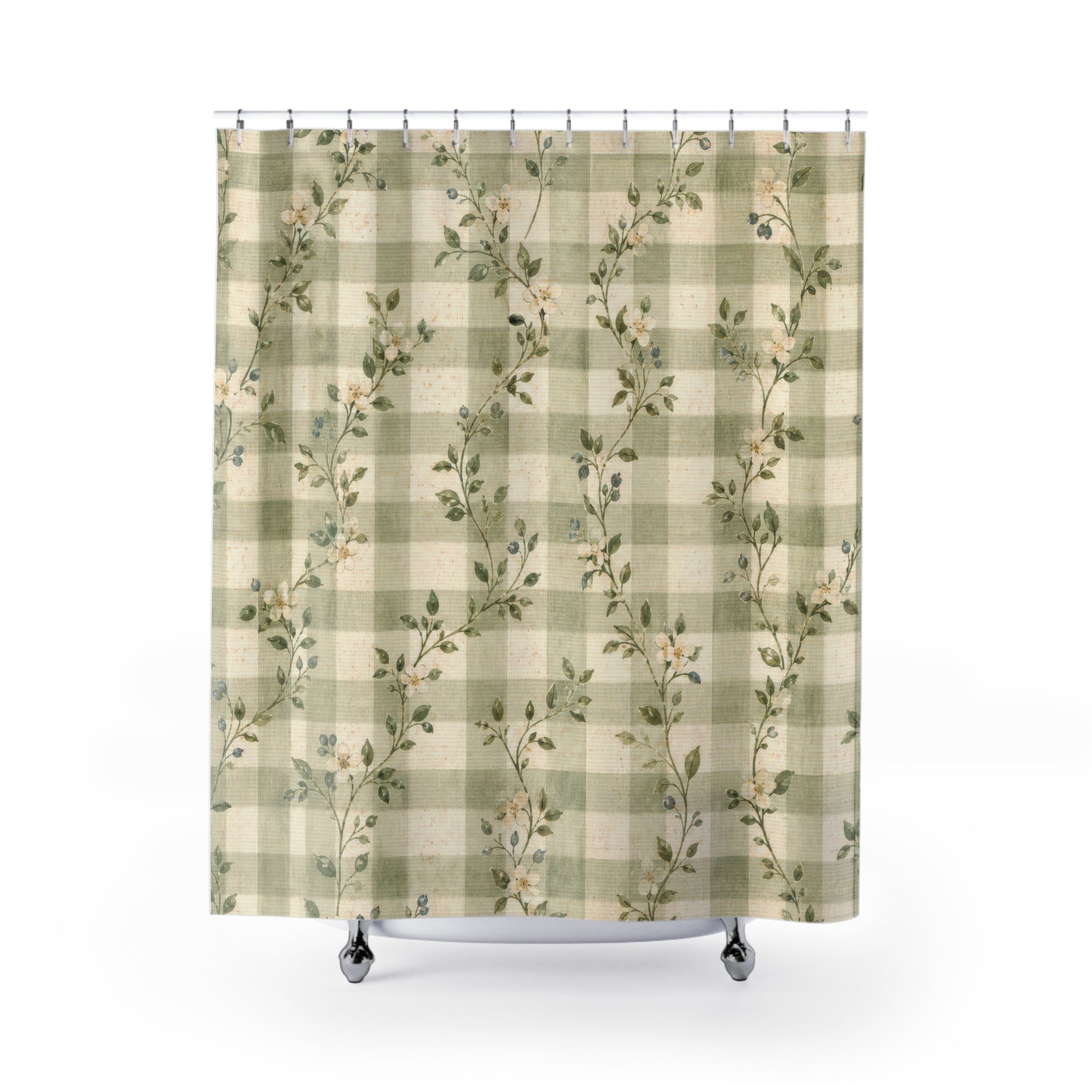 Sage Green Gingham Country Shower Curtain
