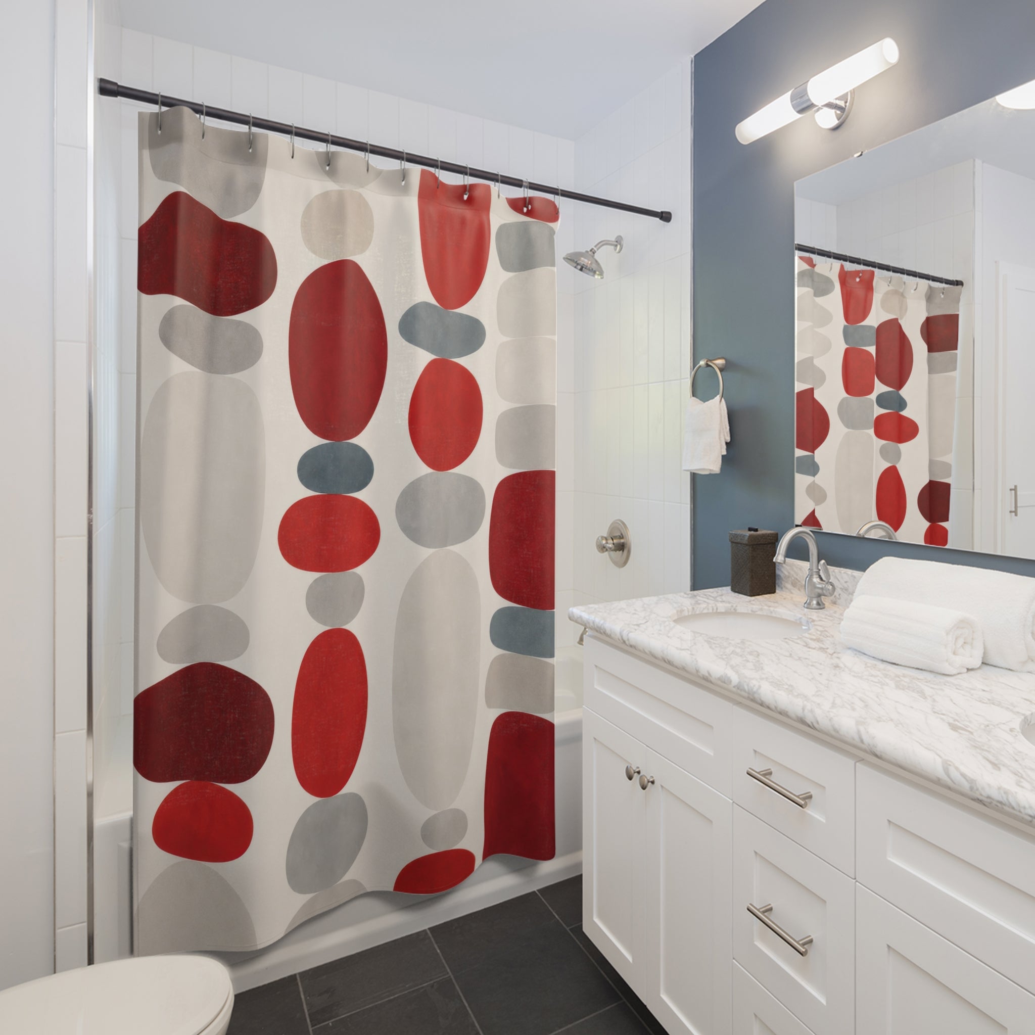 Red Gray Oval Modern Shower Curtain