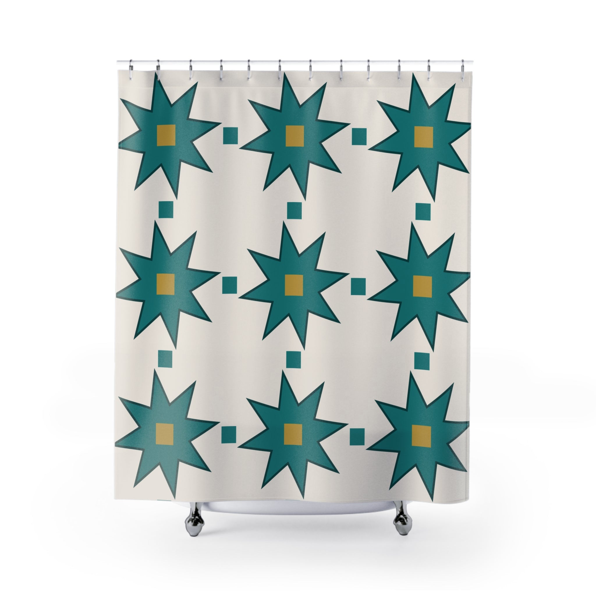 Moroccan Tile Shower Curtain: Teal Ivory Star