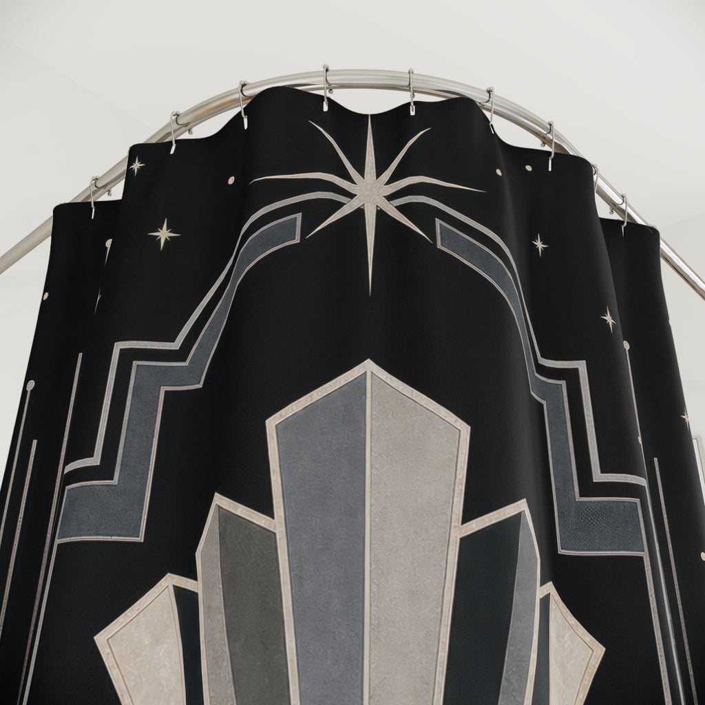 Black Silver Art Deco Shower Curtain