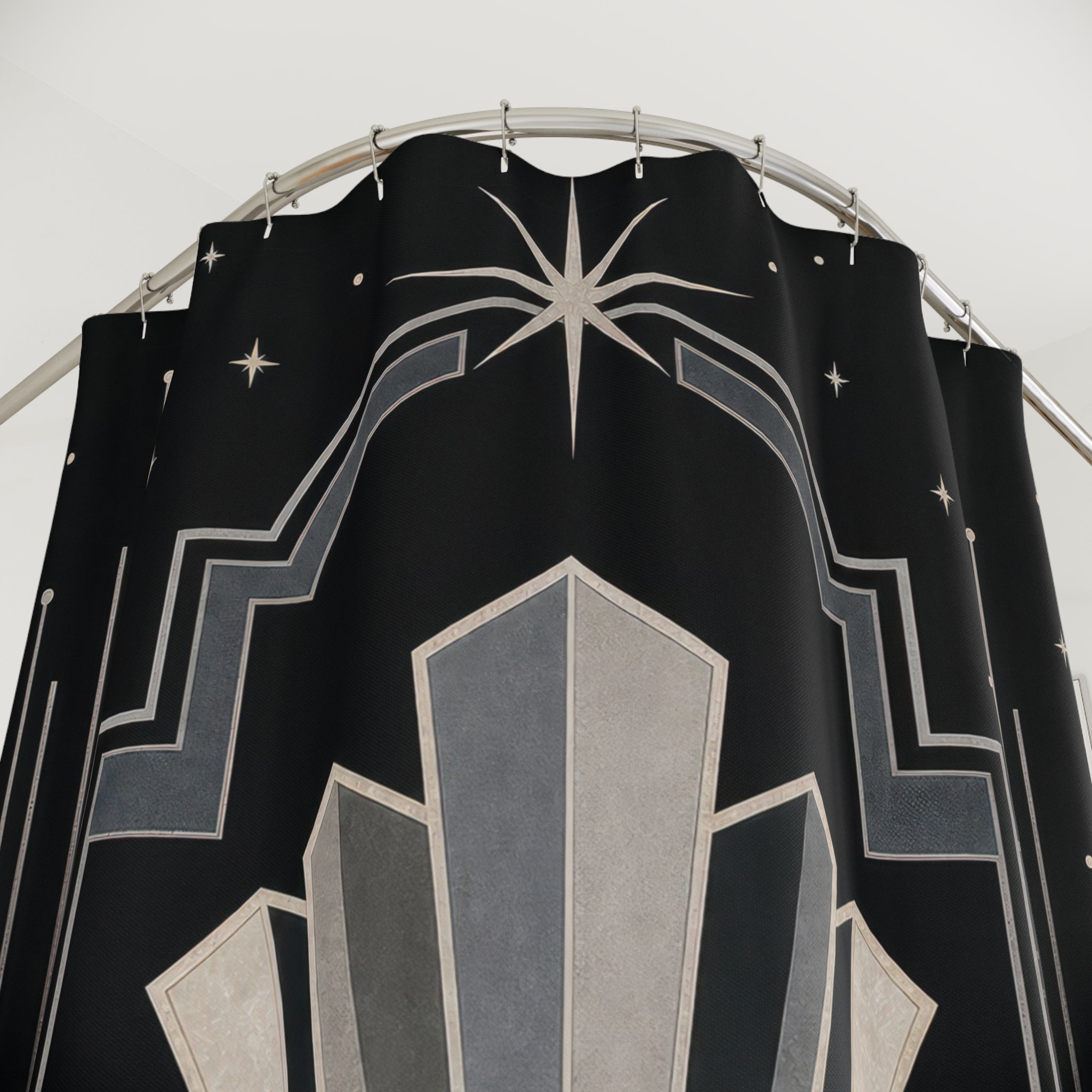 Black Silver Art Deco Shower Curtain