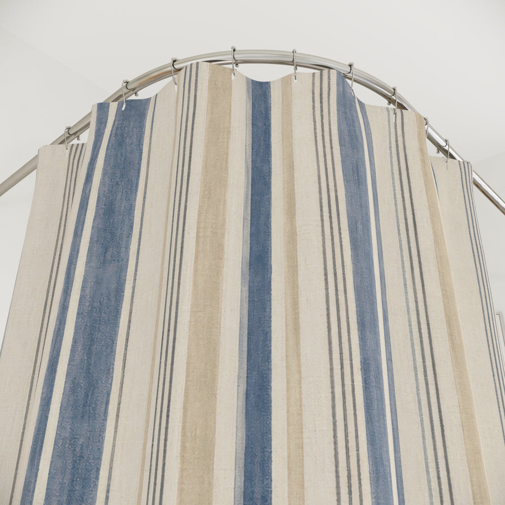 Beige French Country Ticking Stripe Shower Curtain