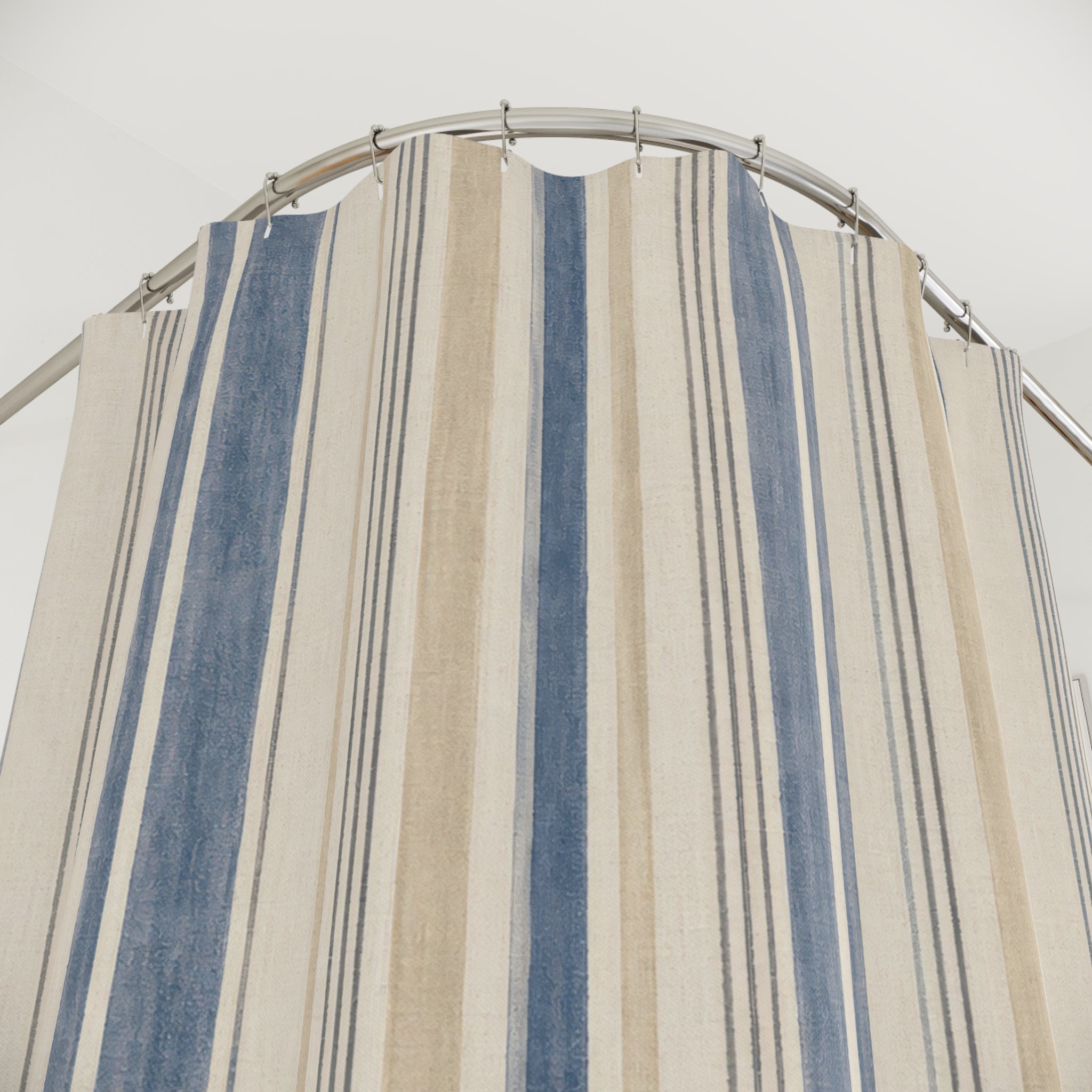 Beige French Country Ticking Stripe Shower Curtain