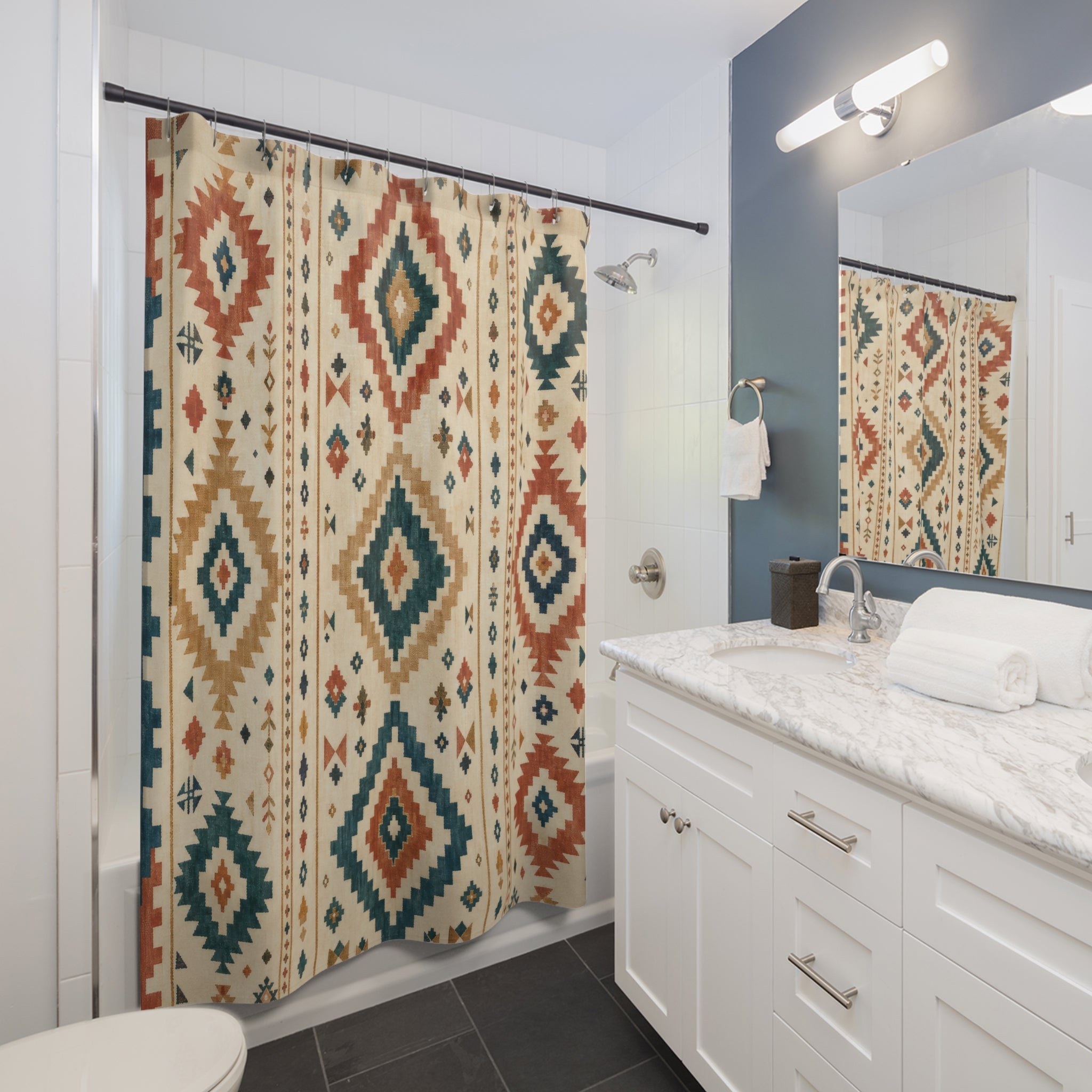 Southwestern Boho Geometric Shower Curtain
