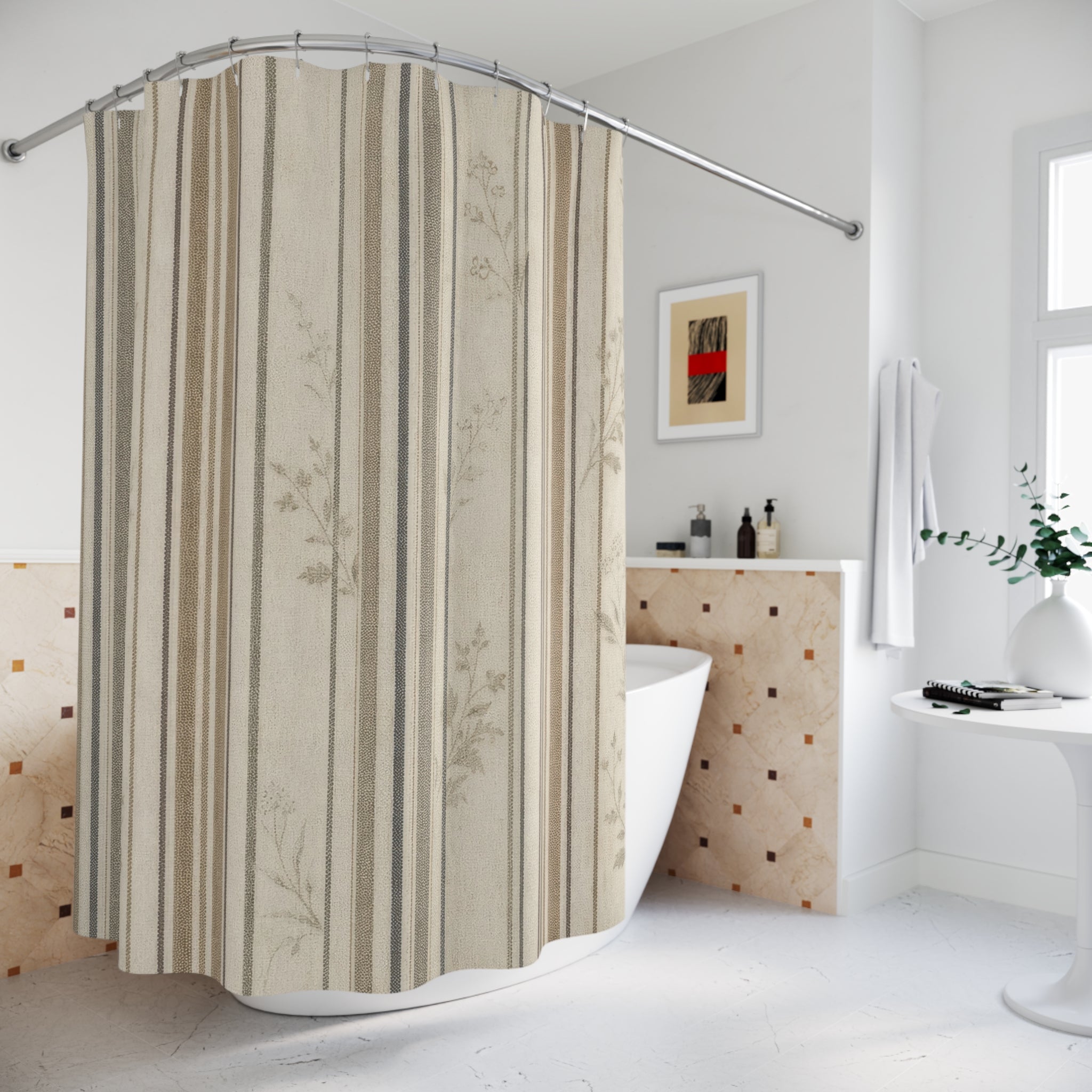 Brown Ticking Stripe Shower Curtain