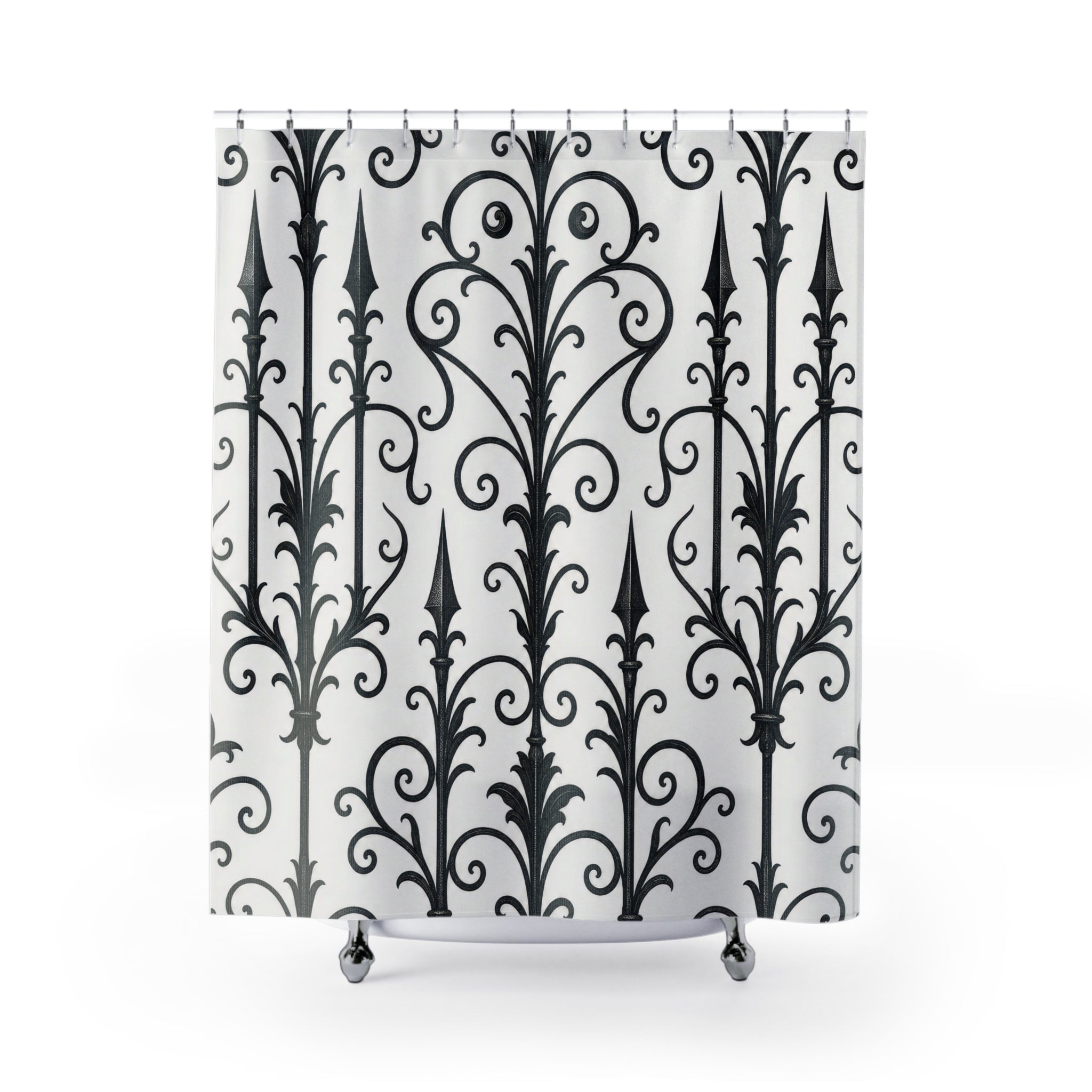 Black White Wrought Iron Scroll Shower Curtain