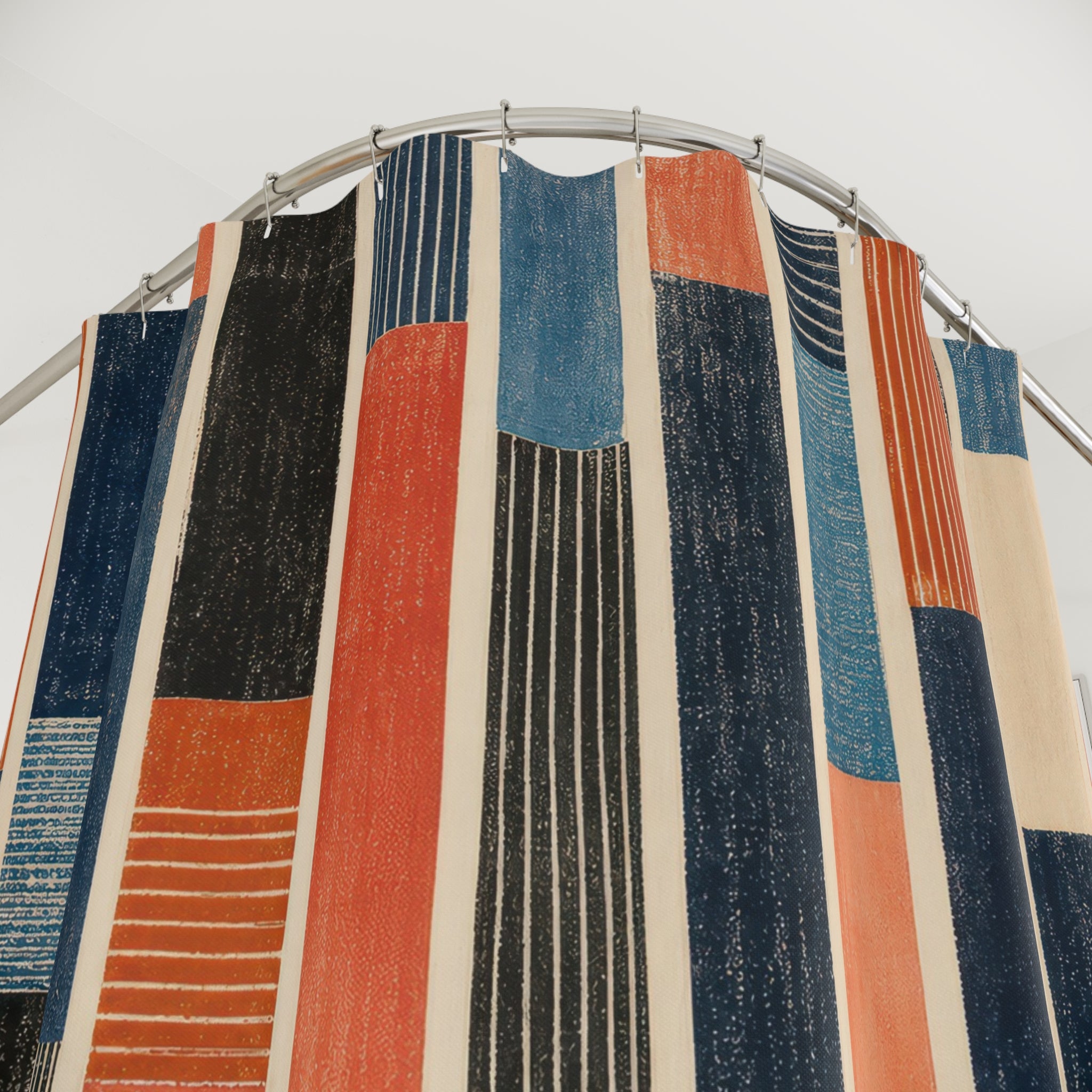 Rust Navy Block Stripe Shower Curtain