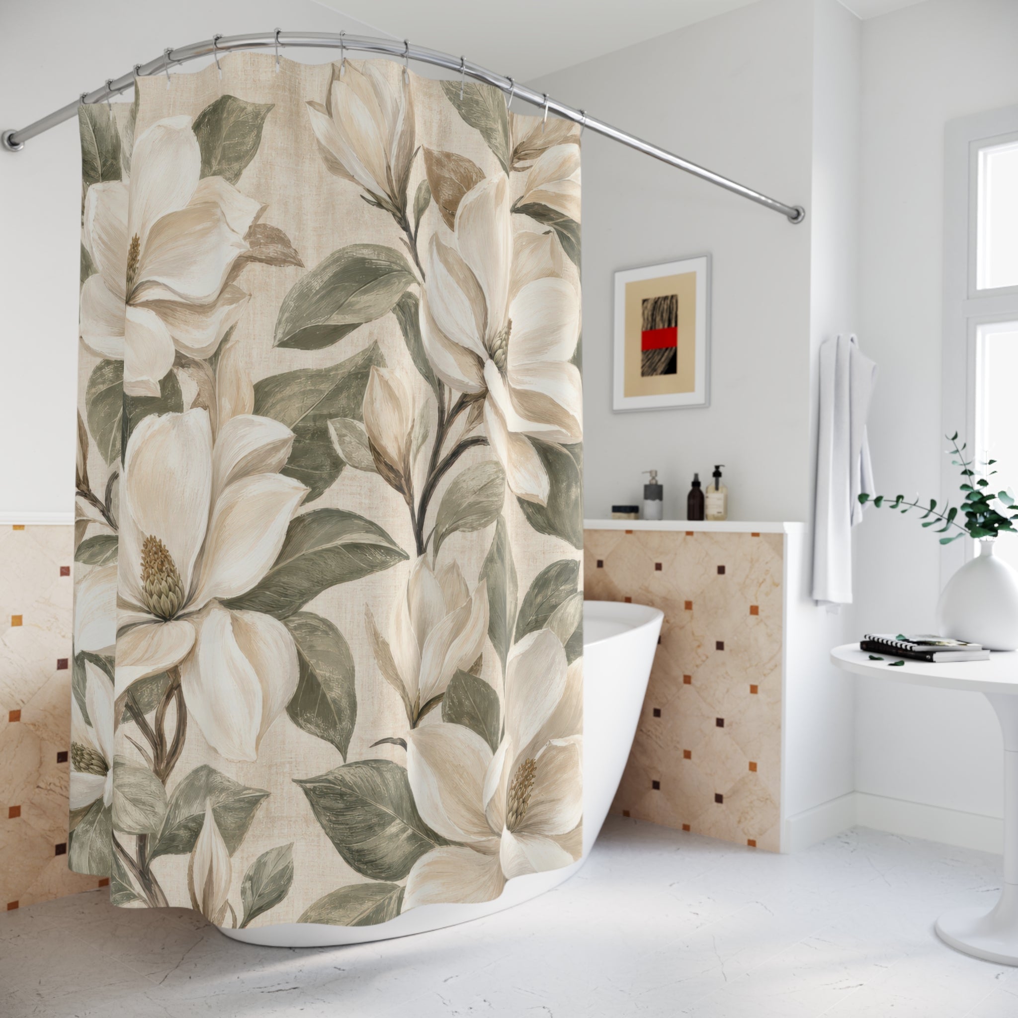 Cream Magnolia Botanical Shower Curtain
