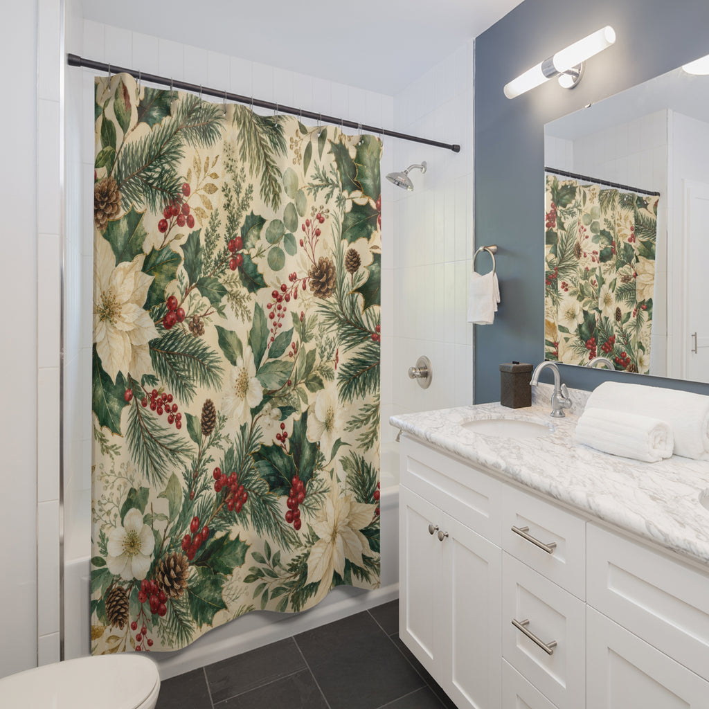 White Poinsettia Pine Shower Curtain