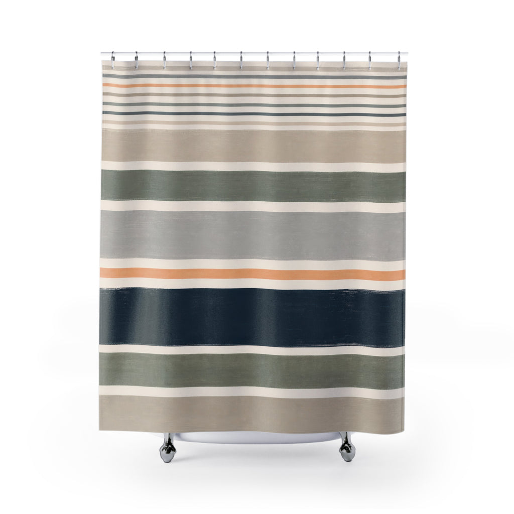 Navy Sage Horizontal Band Shower Curtain