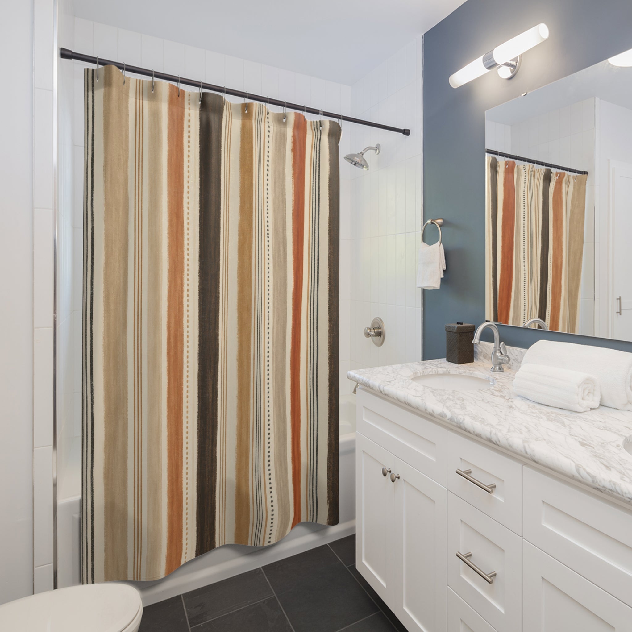 Brown Tan Watercolor Stripe Shower Curtain
