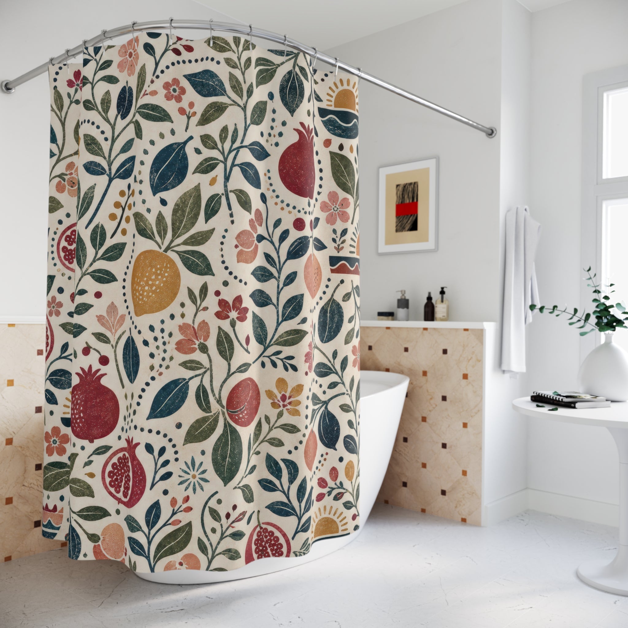 Pomegranate Folk Floral Shower Curtain