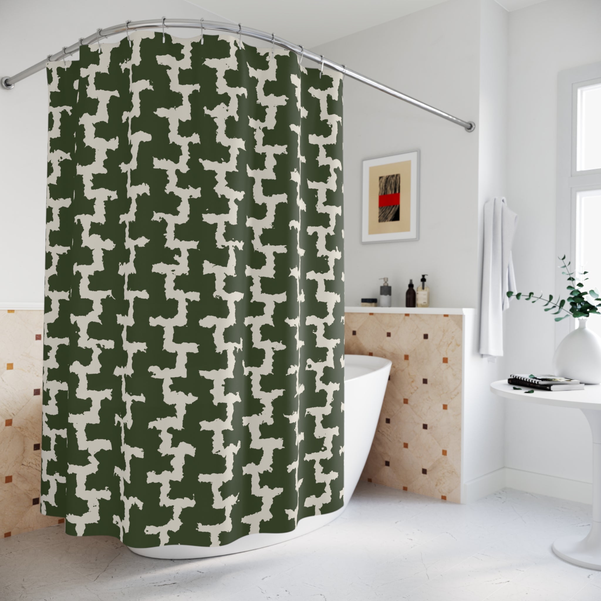 Olive Green Greek Key Shower Curtain