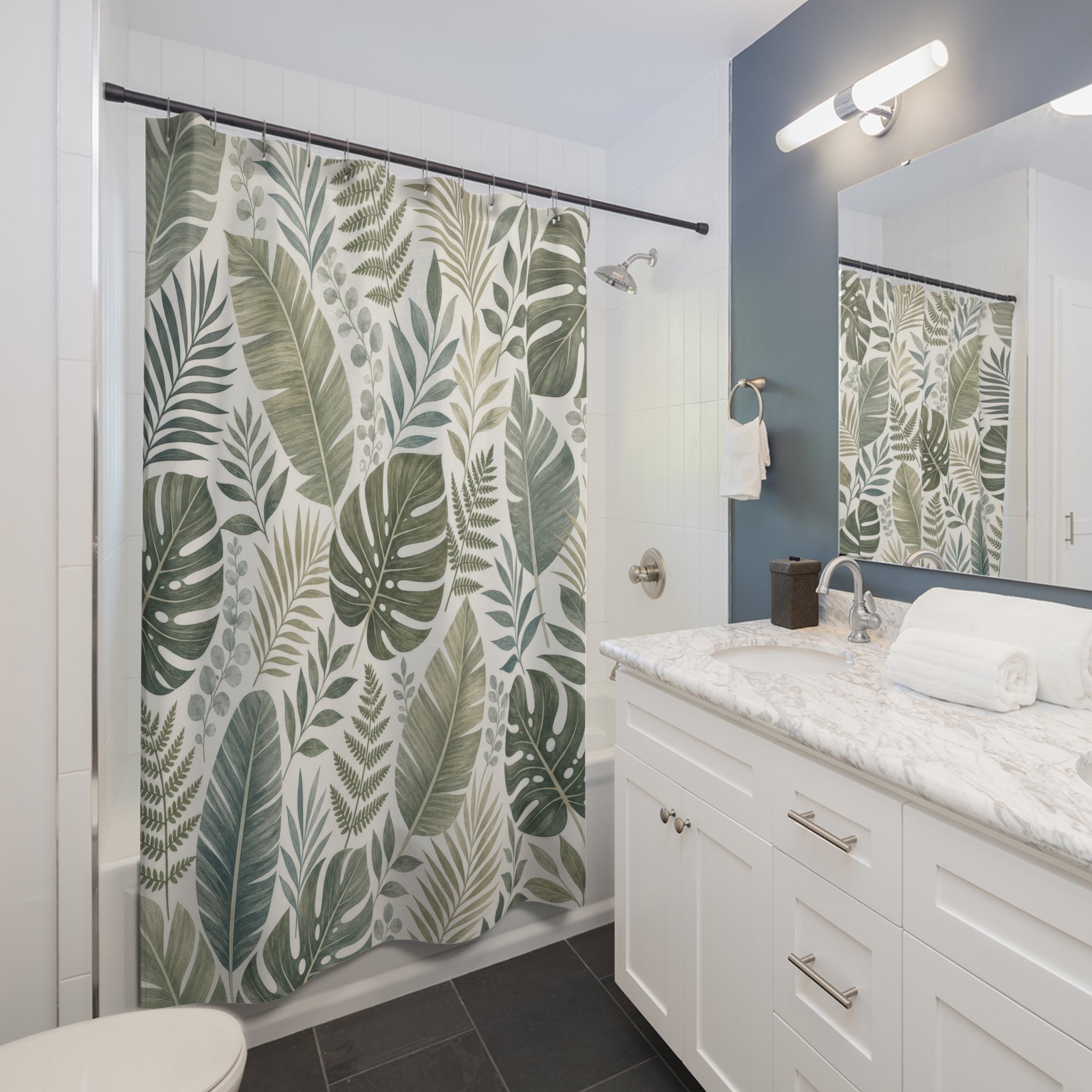 Neutral Tropical Shower Curtain
